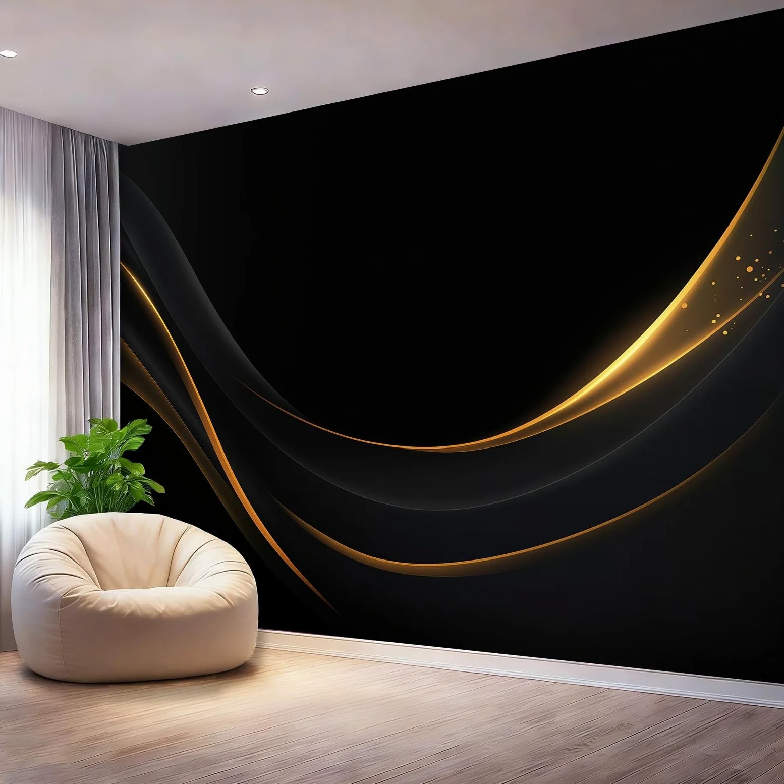Fototapeta z włókniny 400 x 280 cm gigantyczny plakat eleganckie minimalistyczne linie dekoracja, czarna panoramiczna tapeta 3D dekoracja ścienna