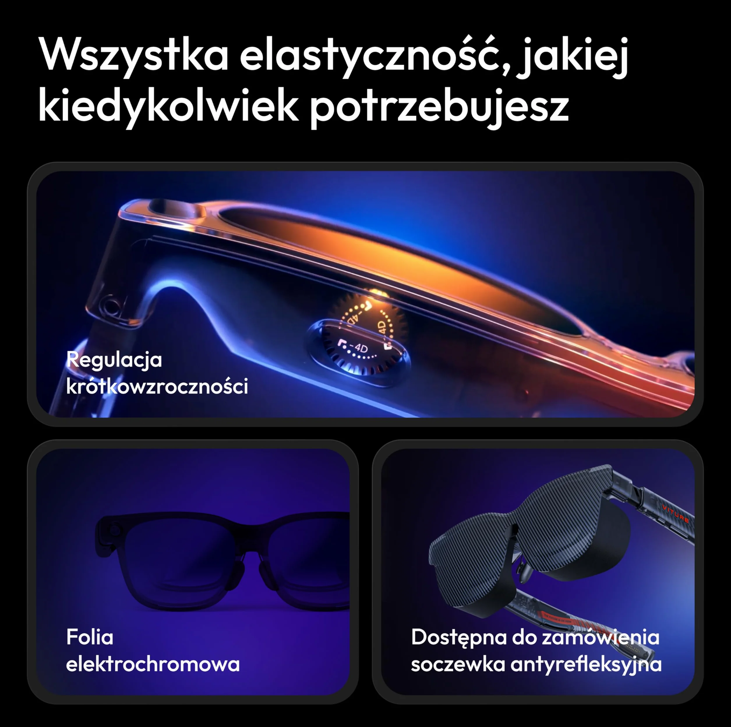 VITURE Luma Pro XR Okulary 152" 1200p 120Hz Ultra Ostry wyświetlacz 52° FOV Folia Elektrochromowa Harman Audio dla iPhone Android Mac PC Steam Deck Switch 2