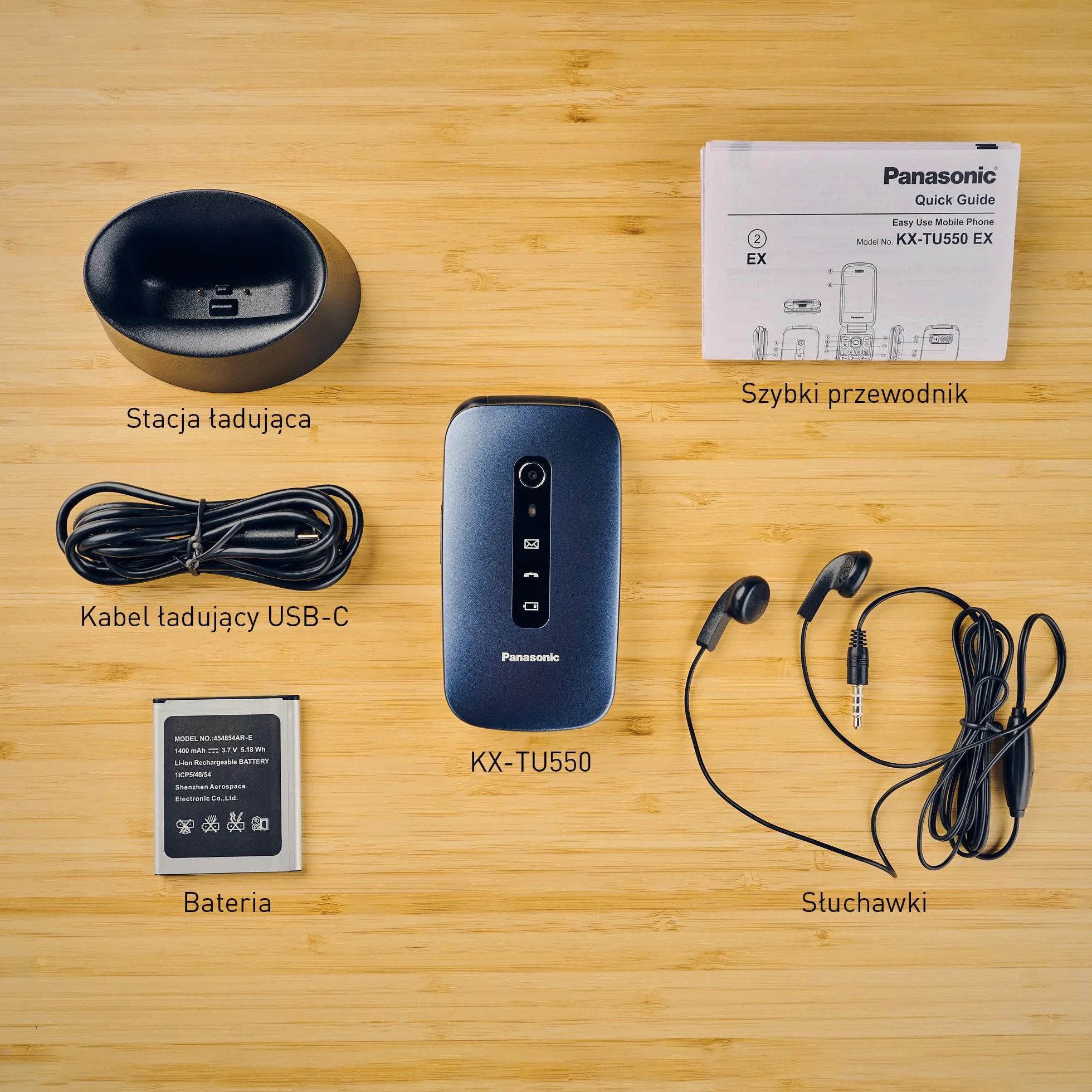 Panasonic KX-TU550 telefon dla seniora z klapką, duży ekran 2,8", aparat 1,2 MP, Clear Voice VoLTE, niebieski