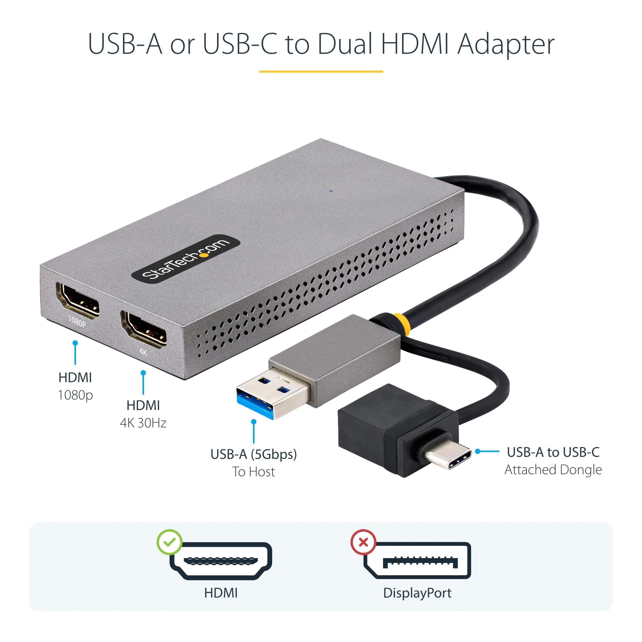 StarTech USB na podwójny HDMI 4K30Hz+1080p adapter