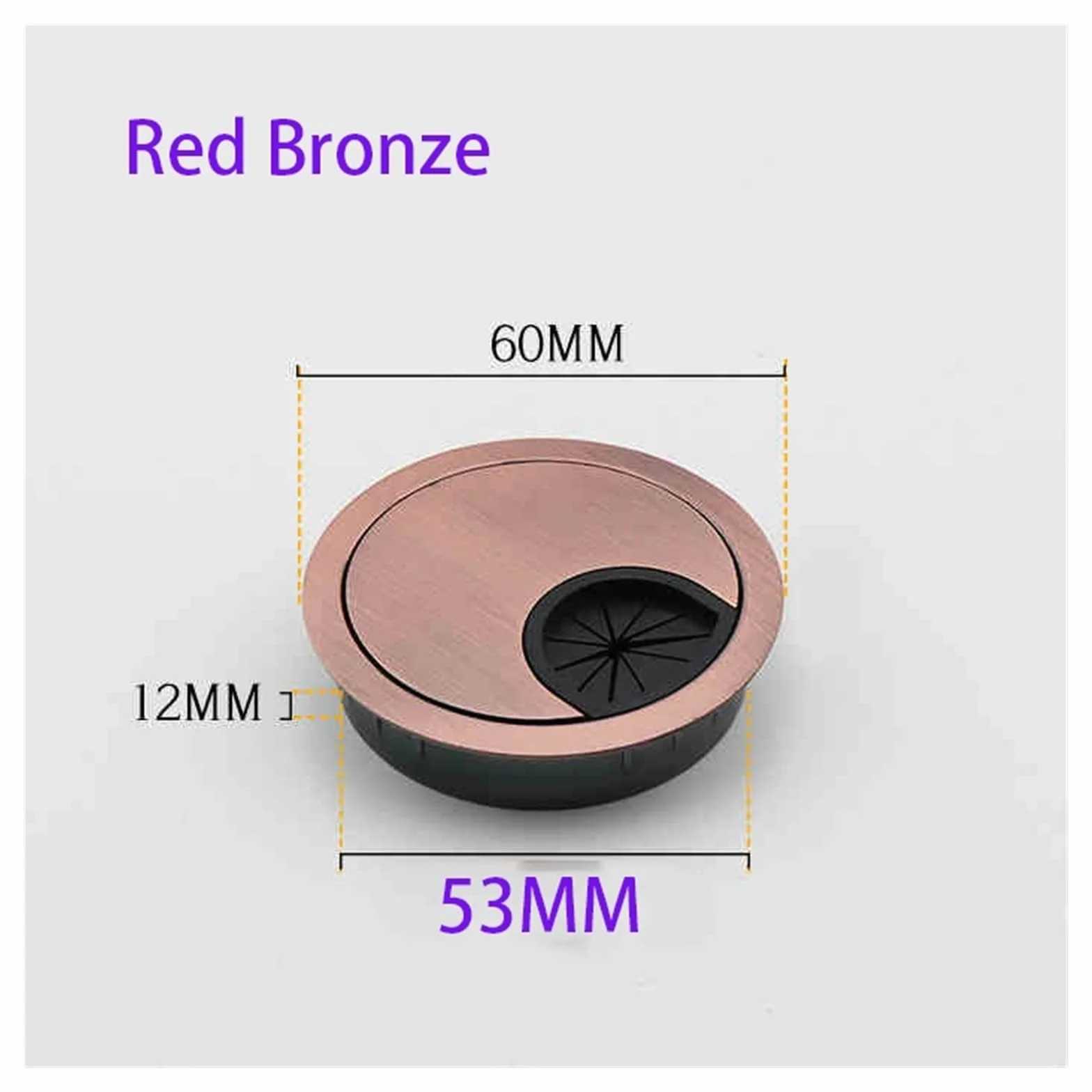 1-8 szt. Zinc Alloy Desk Cable Cover 50/53/60/80 mm okrągły uchwyt do zarządzania przewodami komputerowymi (53 mm czerwony brąz, 8 szt.)