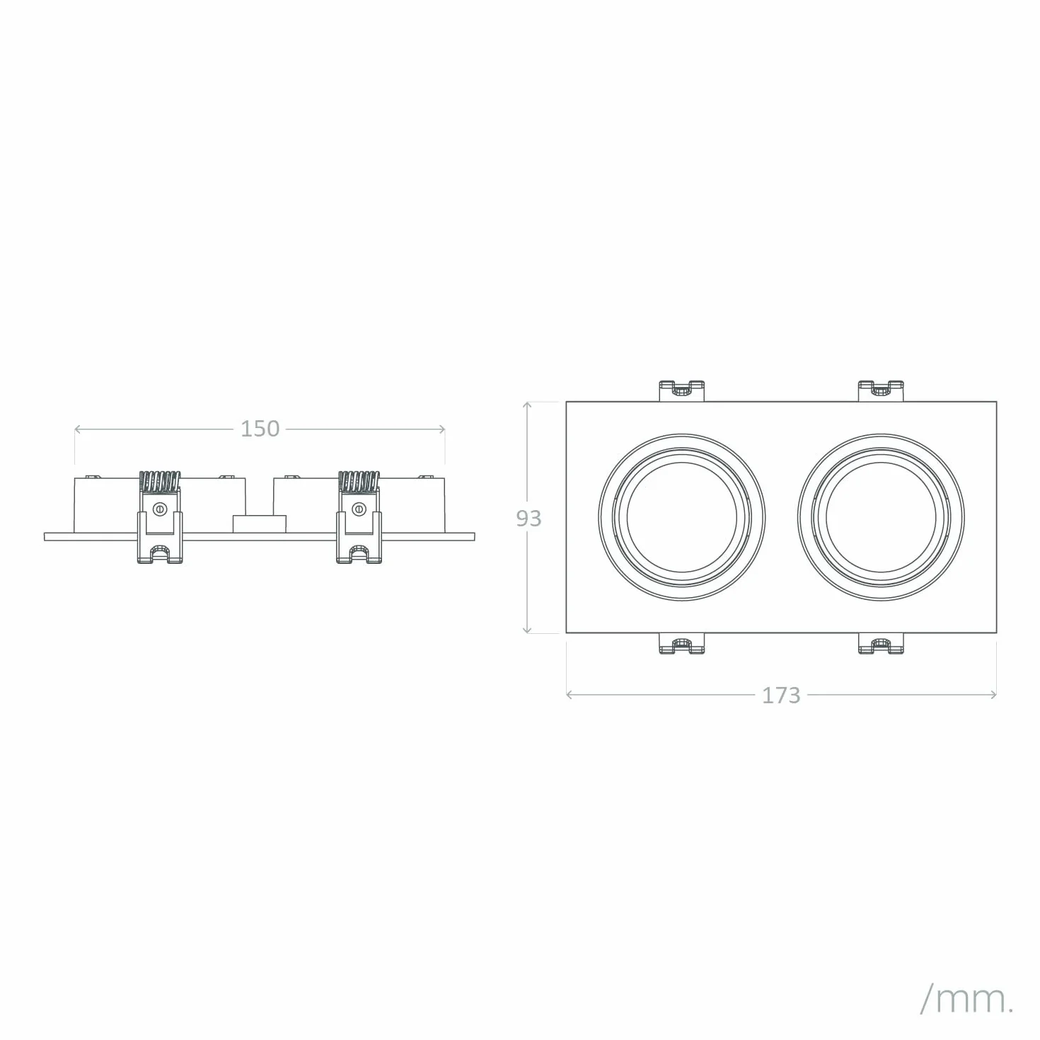 LEDKIA LIGHTING Oprawa Downlight Kwadratowa Przechylna na dwie Żarówki LED GU10 / GU5.3 Wycięcie 75x150 mm Biały