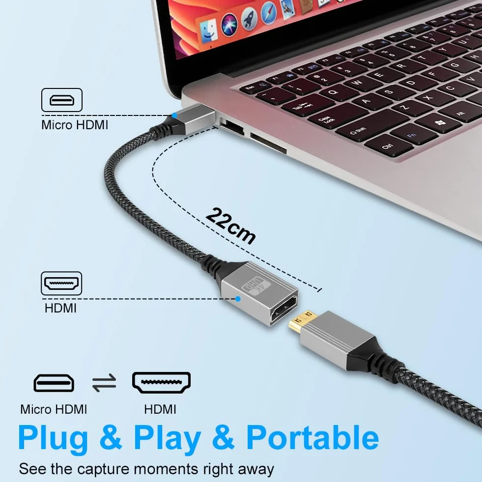 AXFEE Adapter Micro HDMI na HDMI 4K 60 Hz obsługuje Ethernet Raspberry Pi 5/4 20 cm