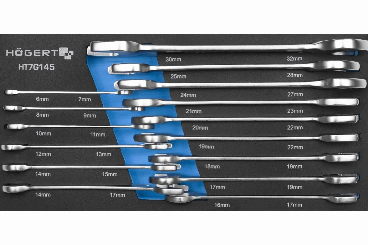 Hogert Technik - Podwójny zestaw kluczy płaskich, zestaw kluczy malarskich, wkładka do skrzynki narzędziowej, klucz płaski, 15-częściowy, stal chromowo-wanadowa