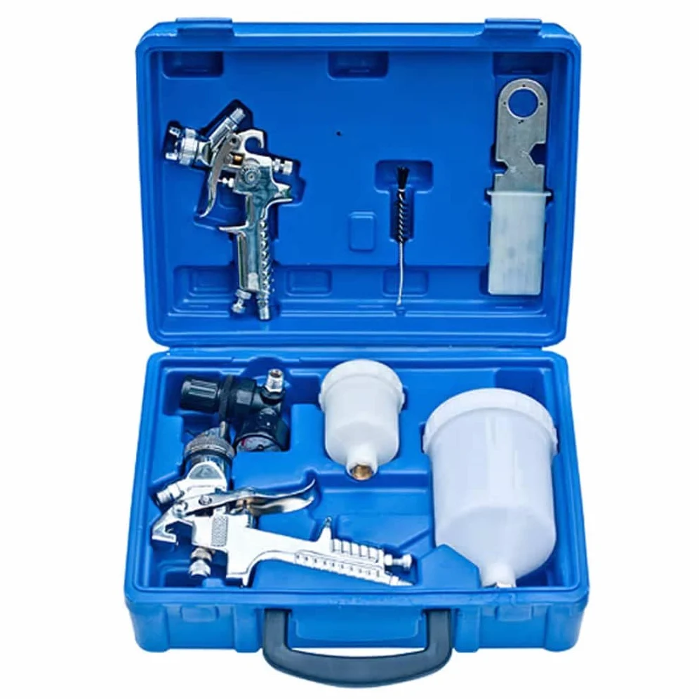 2-częściowy zestaw pistoletów lakierniczych HVLP z dyszą 1,4 mm i 0,8 mm, kubek 250 ml i 600 ml, regulator ciśnienia i manometr, pistolet natryskowy do samochodu, mebli, ścian i renowacji, w zestawie