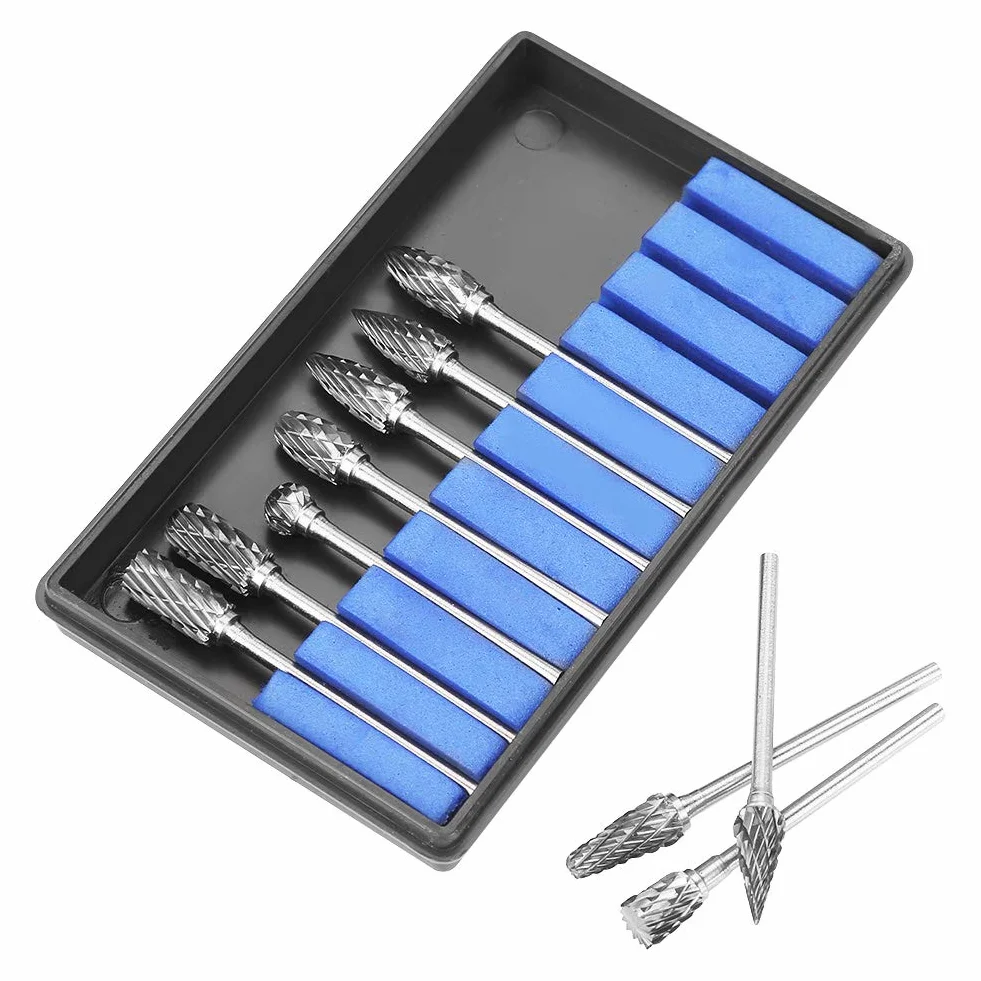 Pilniki obrotowe do frezów stalowych, 10 sztuk 2,35 x 6 mm frezy obrotowe frezy z węglika wolframu stal zestaw narzędzi do rzeźbienia metalu
