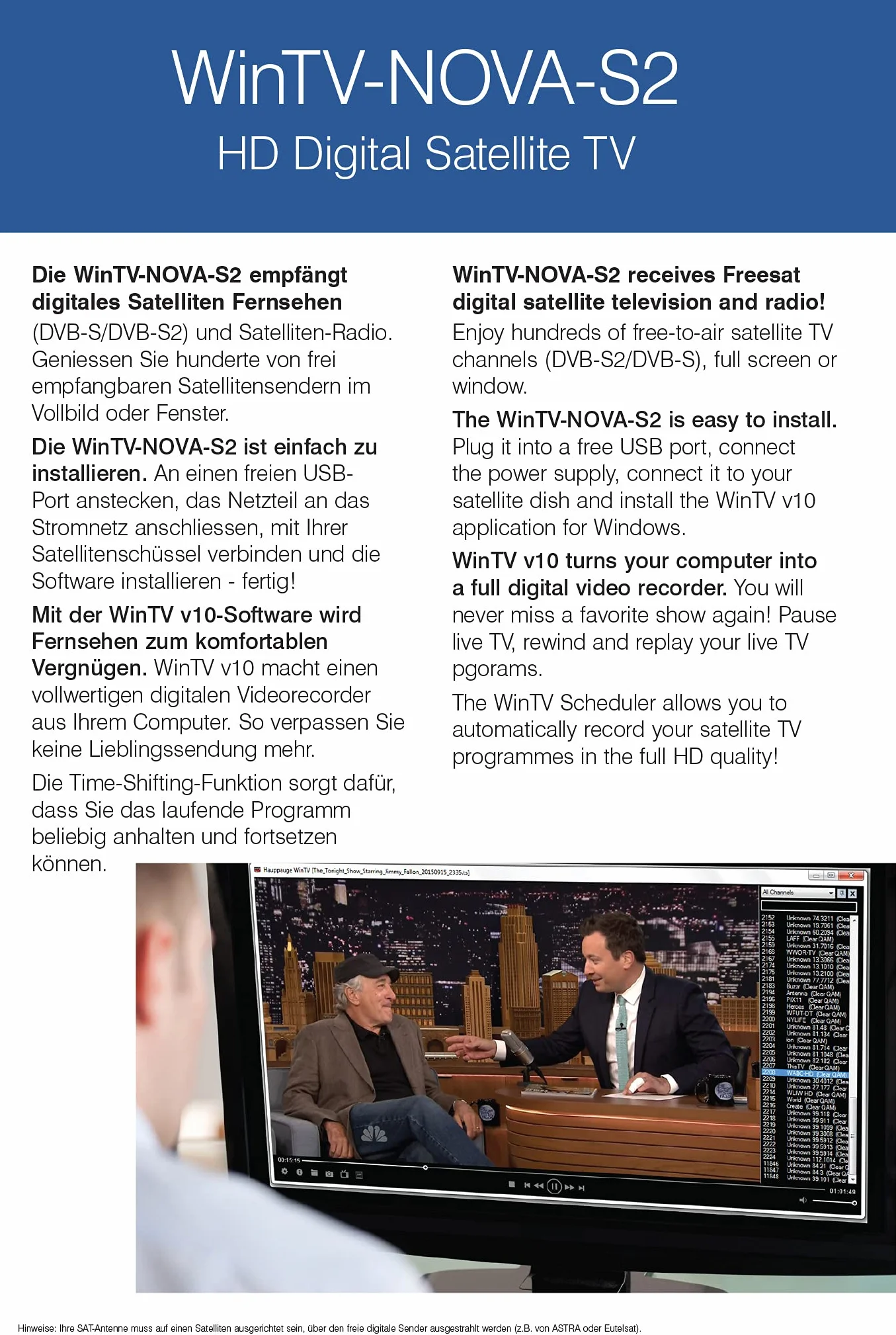 Hauppauge WinTV-Nova-S2 01676 Tuner TV USB HD Cyfrowa telewizja satelitarna DVB-S2 i DVB-S dla laptopa lub komputera