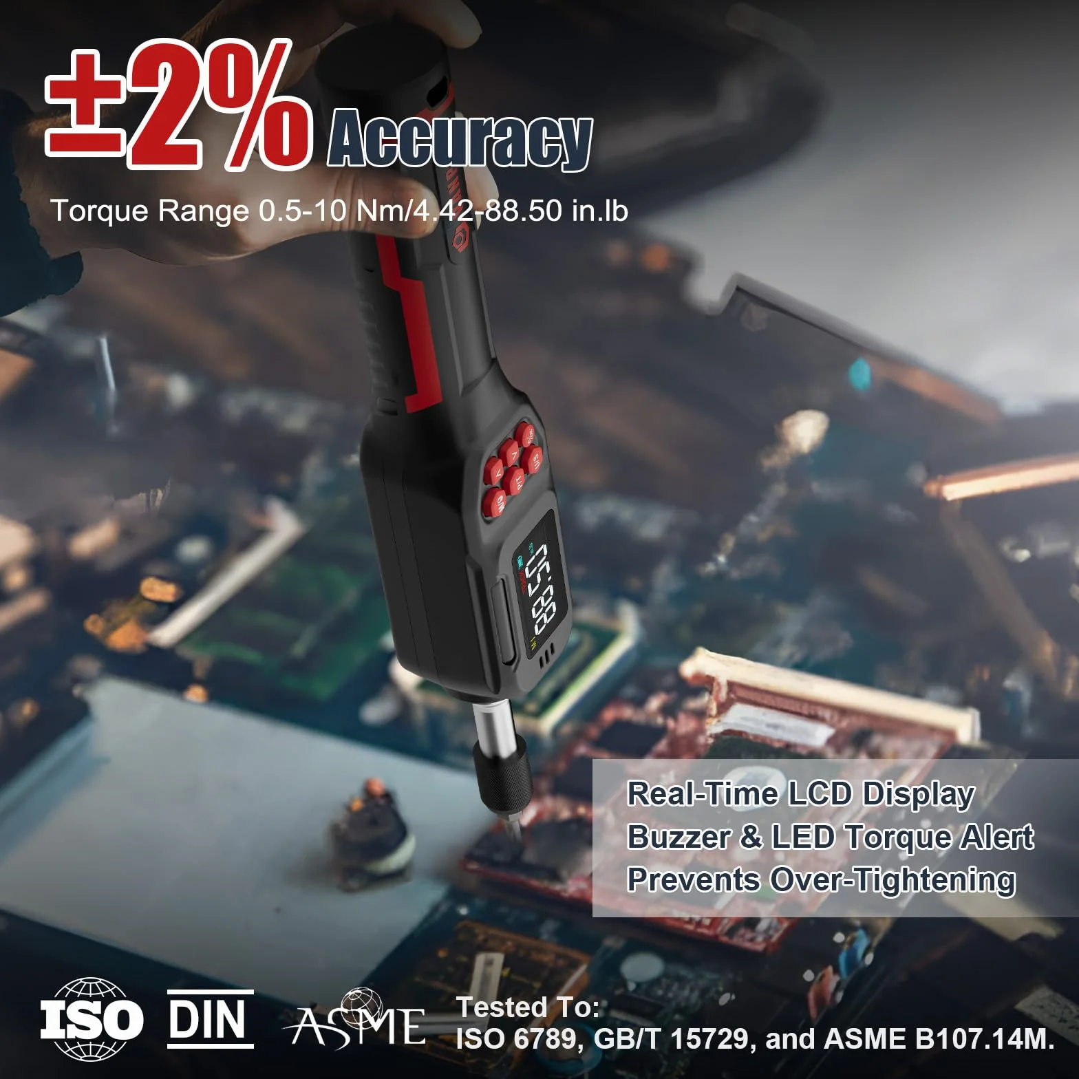 VANPO Cyfrowy śrubokręt dynamometryczny 0,5-10 Nm, zestaw wkrętaków dynamometrycznych 1/4 cala z wyświetlaczem LCD i brzęczykiem, 31 bitów i przedłużeniem 100 mm, 4 jednostki do roweru, elektroniki