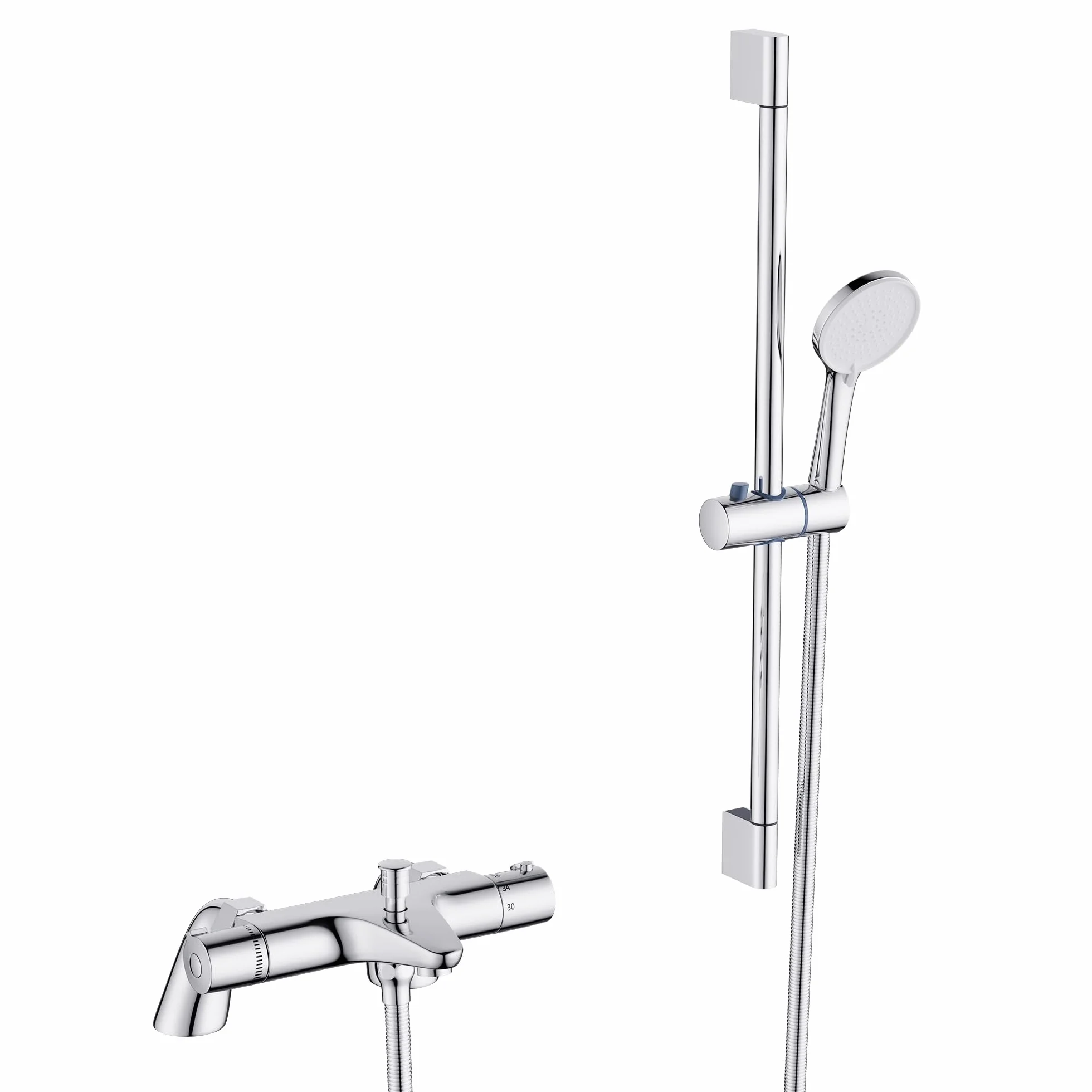 MORADO Bateria mieszakowa do wanny i prysznica z termostatem, bateria mieszakowa, montaż ścienny z zestawem prysznicowym 700 mm, słuchawka prysznicowa, wąż 1,5 m