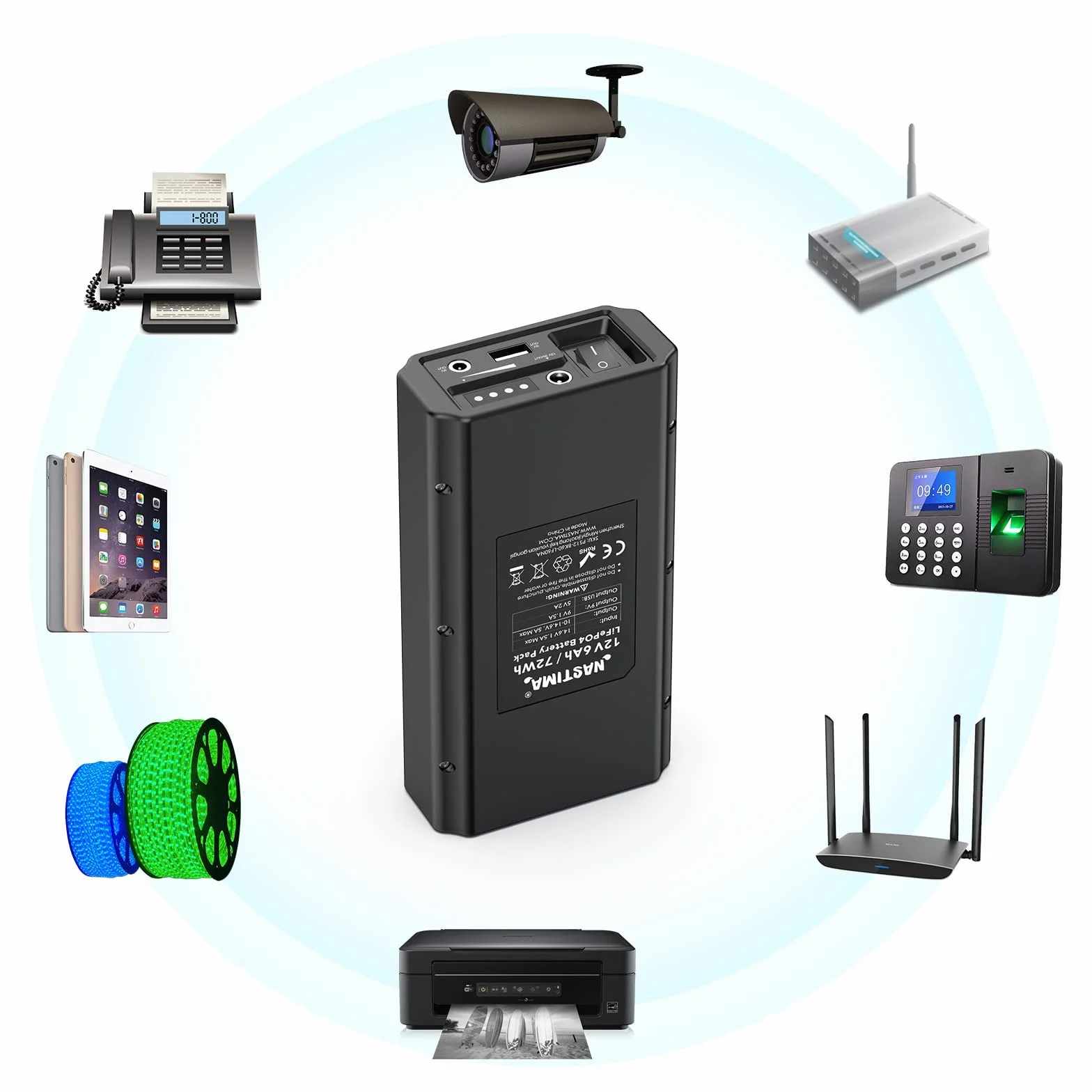 NASTIMA Powerbank LiFePO4 12V 6000mAh z podwójnym wyjściem 12V 9V DC i 5V USB
