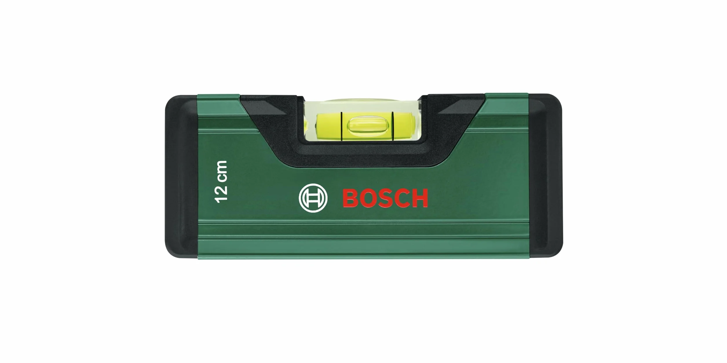 Bosch poziomica 12 cm (mini poziomica; precyzyjne wyrównywanie z 2 fluorescencyjne libelle do odczytu w poziomie; skala metryczna; aluminiowy korpus; stopery z okładziną Softgrip; rowek typu V)