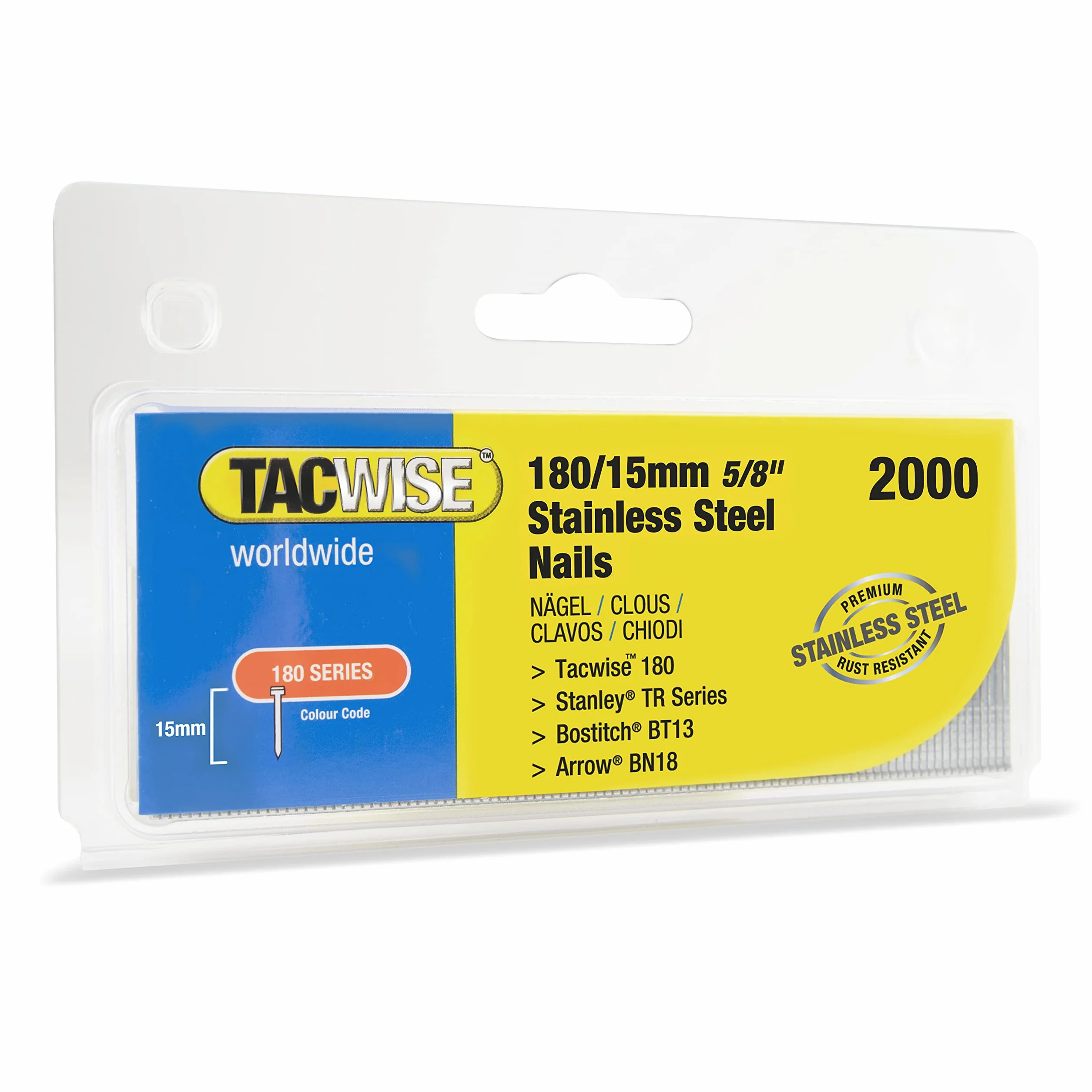 Tacwise 1509 Gwoździe Brad 18G ze stali nierdzewnej Typ 180/15 mm, opakowanie 2.000
