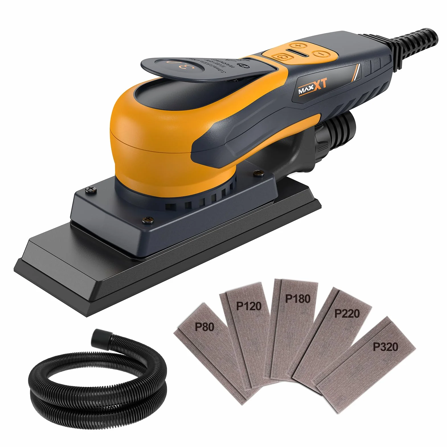 3,0 mm MAXXT 350 W, bezszczotkowa szlifierka mimośrodowa, regulowana prędkość 4000-10000/obr./min, automatyczne hamulce 2s, automatyczne zbieranie kurzu, powierzchnia szlifierska 198x70mm, 10 arkuszy