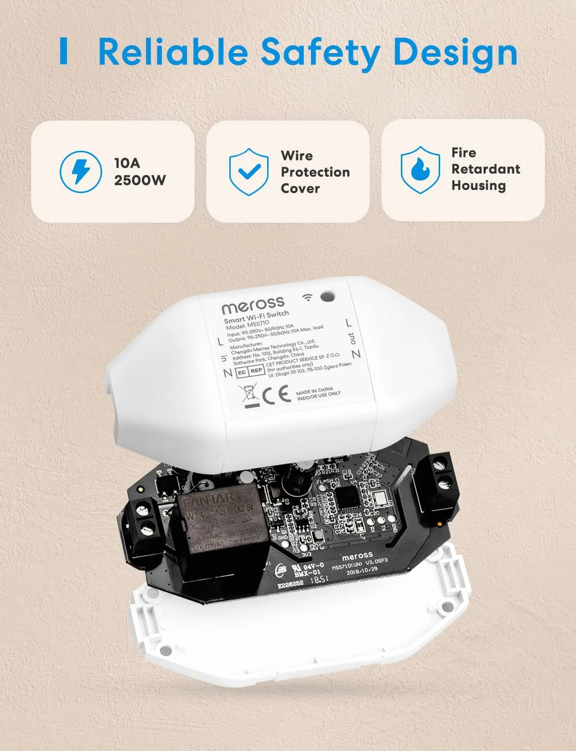 Meross Przełącznik WLAN, Pilot Smart Switch ze Sterowaniem Głosowym, Współpracuje z Apple HomeKit, Alexa, Asystent Google, SmartThings, DIY Smart dla Elektrycznych Urządzeń Gospodarstwa Domowego
