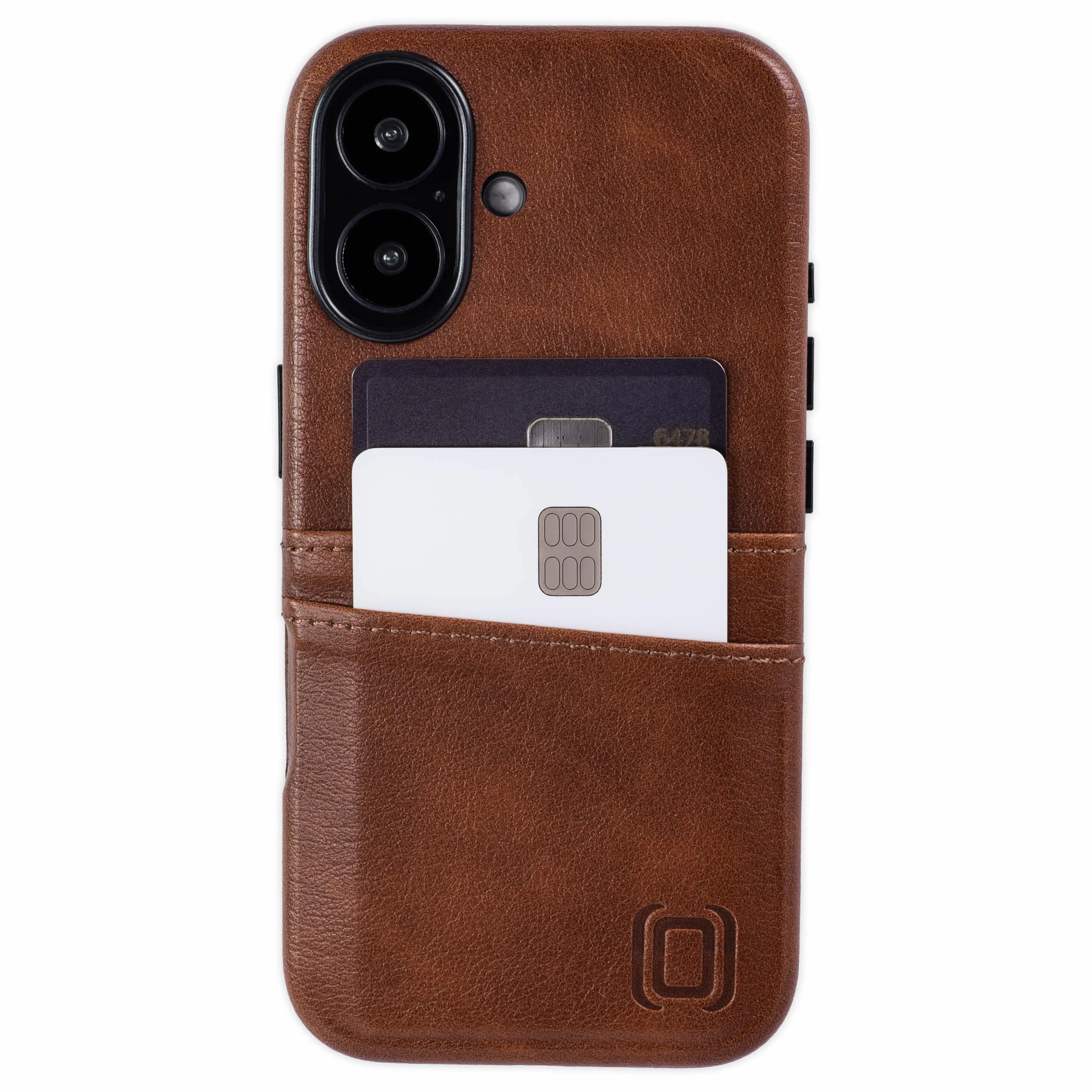 Dockem Etui na Karty V2 do iPhone 16 z Wycięciem na Kontrolę Aparatu, Wbudowaną Metalową Płytką i 2 Kieszonkami na Karty: M2 Exec Portfelowa Obudowa Premium ze Sztucznej Skóry (Brazowy)