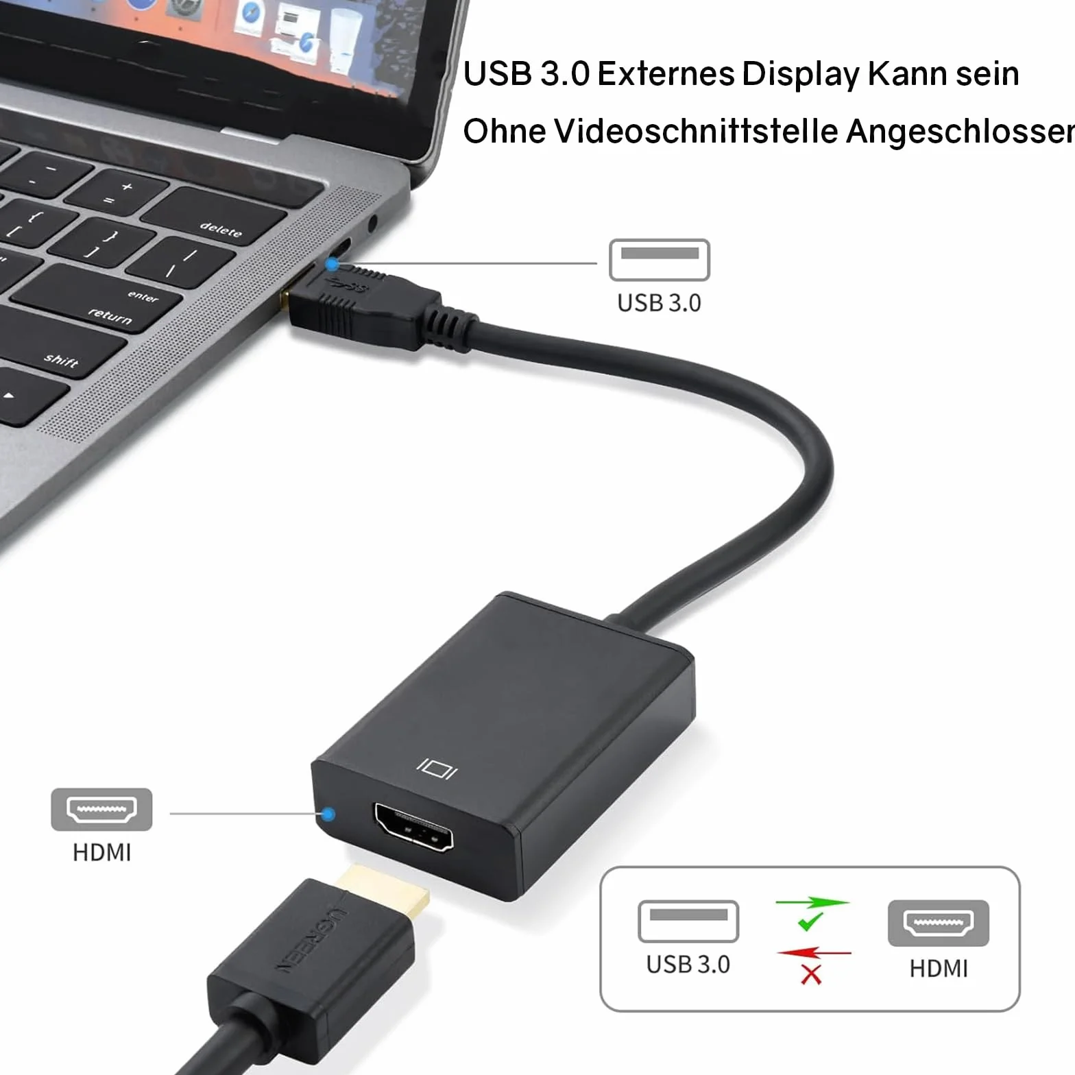 VIEVRE Adapter USB HDMI 3.0/2.0 HD 1080p Konwerter Komputer Laptop HDTV