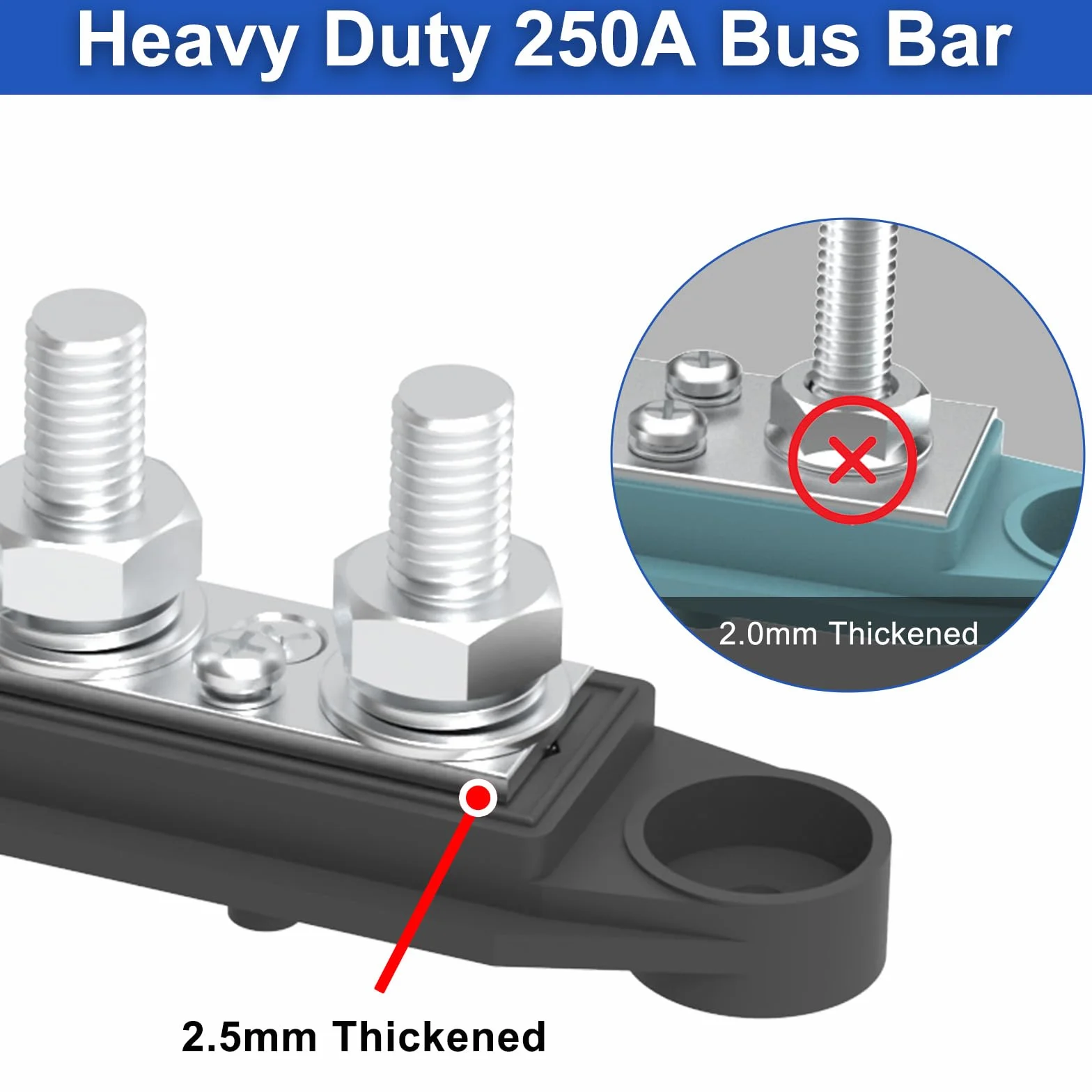 Bus Bar 250 A 12 V blok rozdzielczy zasilania z 4-postowym blokiem zaciskowym 3/8" (M10) z osłoną do samochodów, granatowych, systemów baterii (czarny)