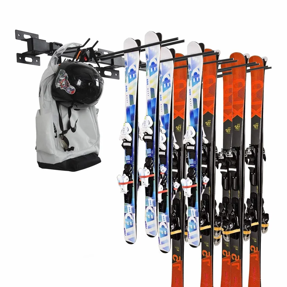 ANTOPY Regał do przechowywania nart i snowboardu, uchwyt ścienny, wysokowydajny metalowy regał ścienny, pomieści do 10 par, do przechowywania w domu i w garażu, organizer, 3 stojaki