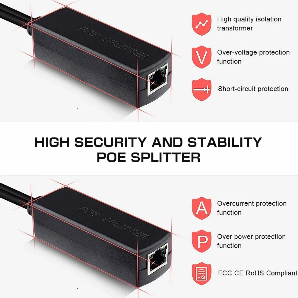 Gigabit Active PoE Rozdzielacz 48V do 12V DC 5,5x2,1 mm IEEE 802.3af/at 10/100/1000 Mbps