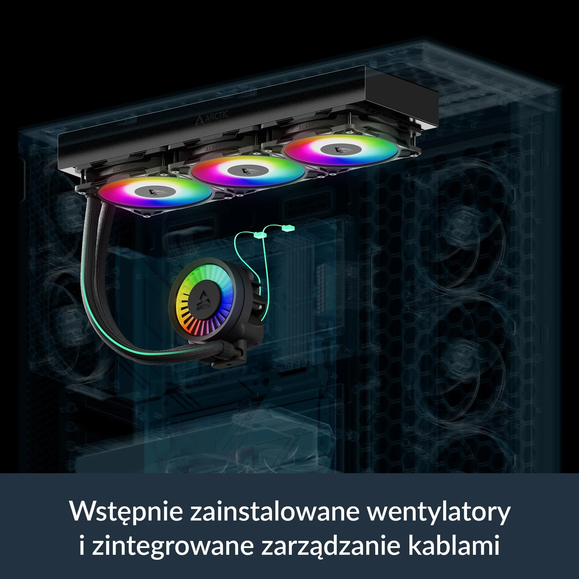 ARCTIC Liquid Freezer III Pro 420 A-RGB Chłodnica Procesora AIO 3x140mm Chłodzenie Wodne 38mm Pompa PWM Wentylator VRM AMD AM5/AM4 Intel LGA1851/1700 Czarny