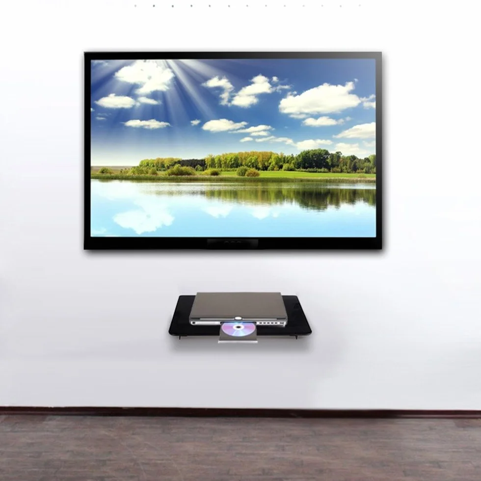 Maclean MC-629 Uchwyt Ścienny, Półka na Ścienna na Odtwarzacz Wideo, Uchwyt na Ścianę do 8 kg Wykonany ze Stali, Półka Ścienna na DVD, Tunery, Konsole, Dekodery DVB-T o Wymiarach 360 x 250 mm