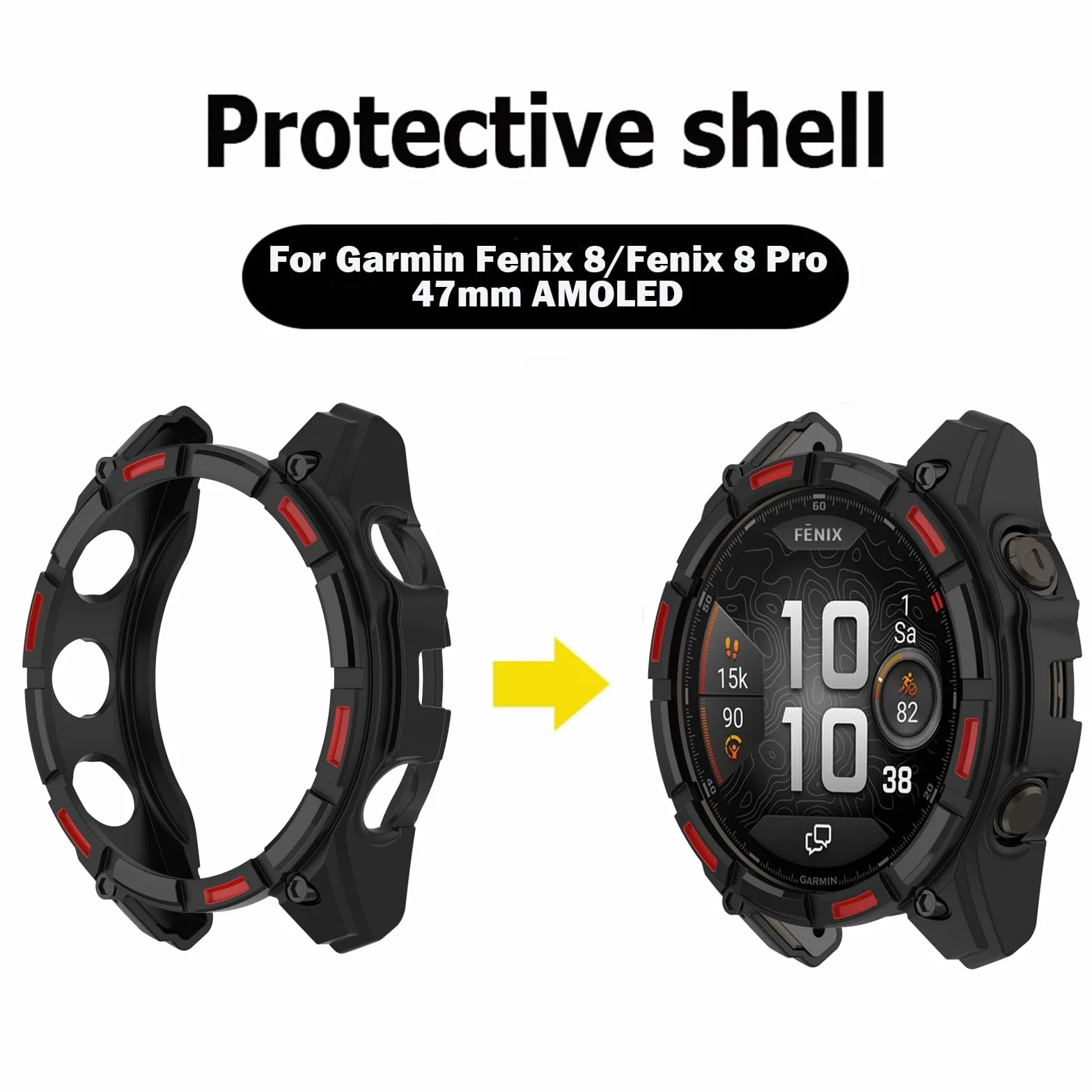 Etui do zegarka Garmin Fenix 8 Pro, 47 mm, odporne na zarysowania, uderzenia, ultracienkie silikonowe ramki, zderzak, etui ochronne do Fenix 8 Pro, 47 mm, czarne