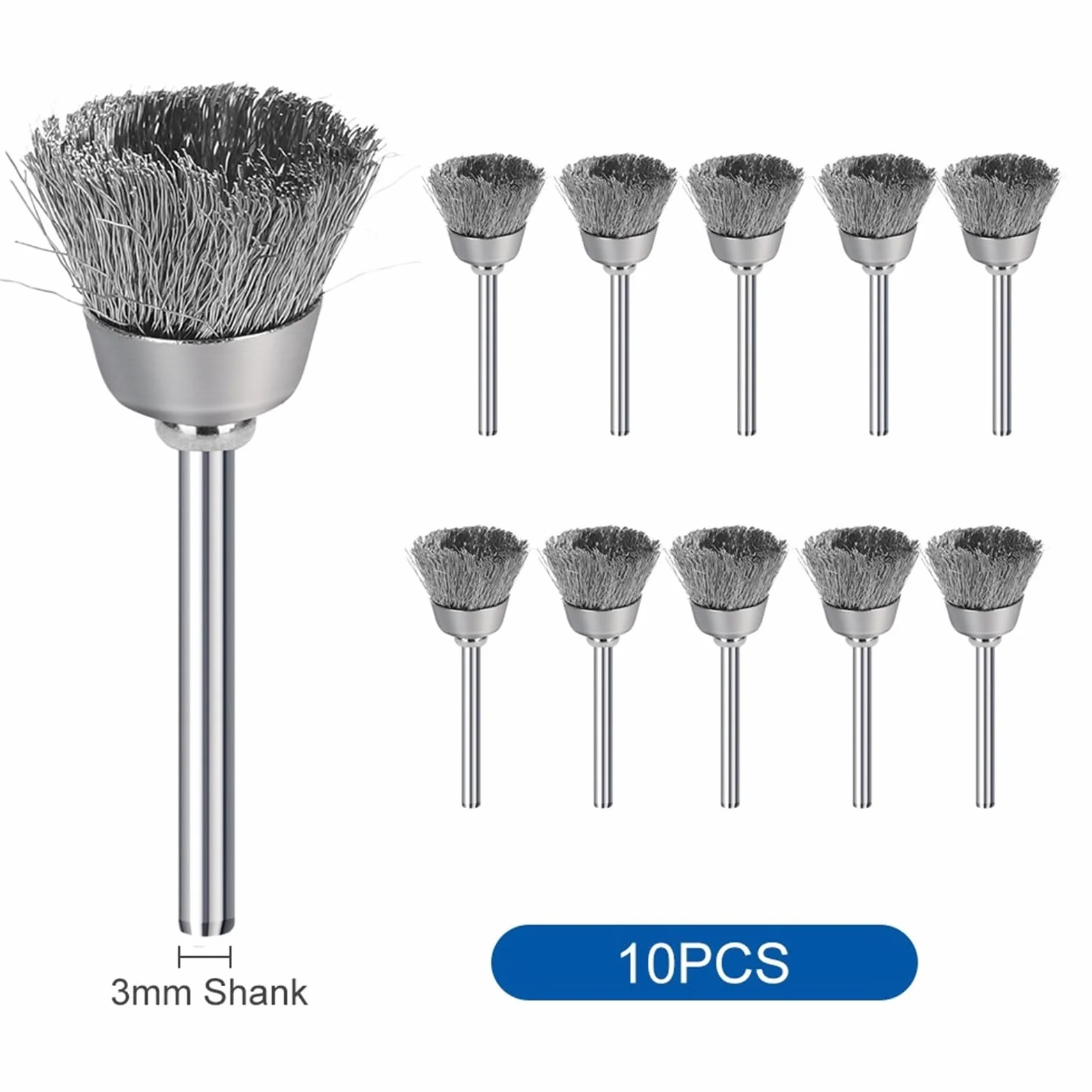 Szczotki metalowe, tarcze miseczkowe, Ścierne koło szczotki kubkowej 10/45 szt. Drut mosiężny/stalowy Trzpień 3 mm do polerowania obrotowego(45pcs Steel Brush)