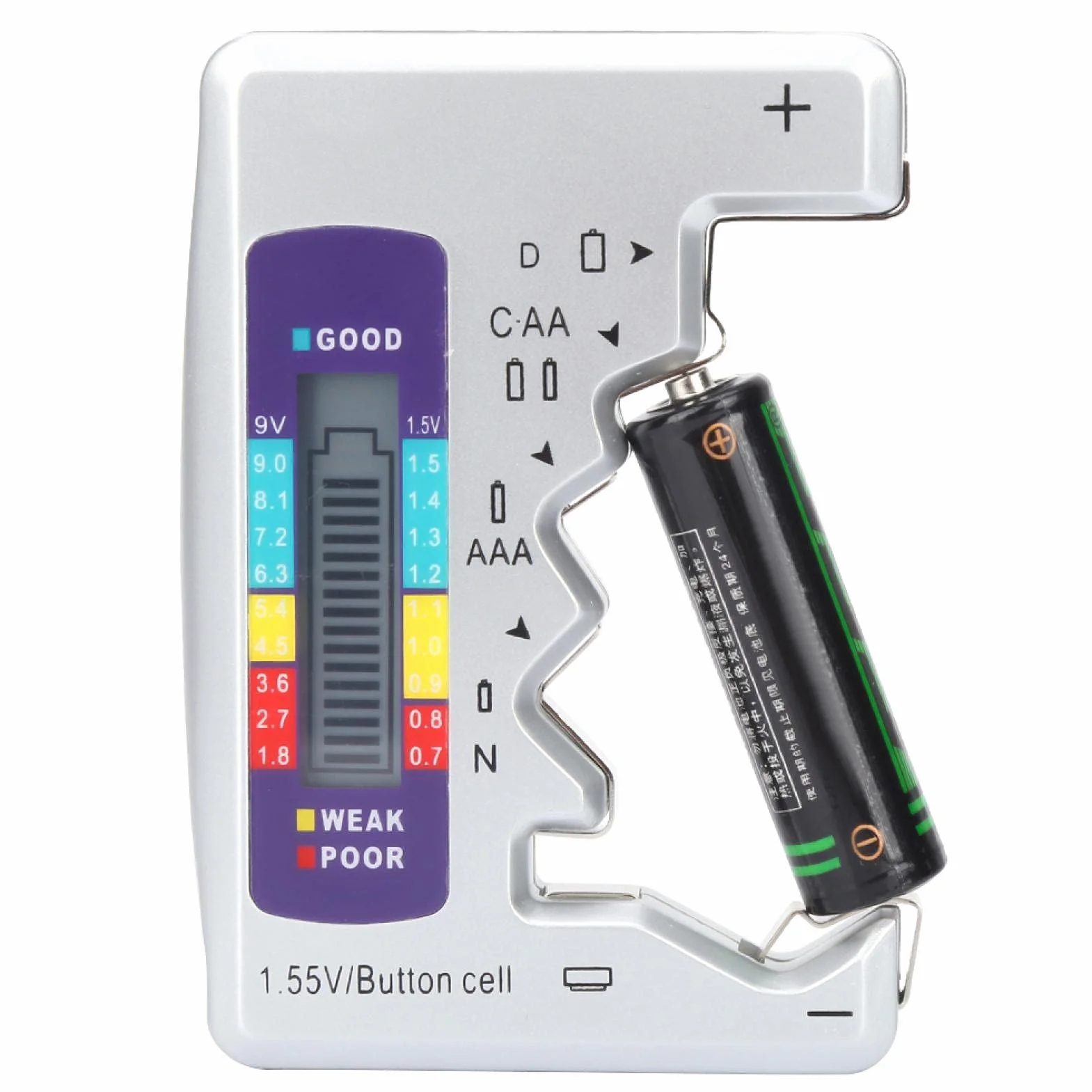 Cyfrowy Tester Baterii, Cyfrowy Kontroler z Wyświetlaczem LCD, Miernik Baterii, Uniwersalny Kontroler Baterii do Baterii Guzikowych, AA, AAA, Bateria Kwadratowa 9 V i Akumulator, 90 X 60 Mm