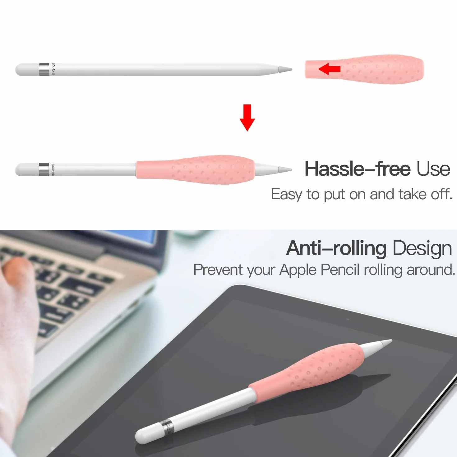 MoKo Silicone Grip Holder Ergo Protective Sleeve Case for Apple Pencil 1st 2nd Generation 2 Pack Gray Pink