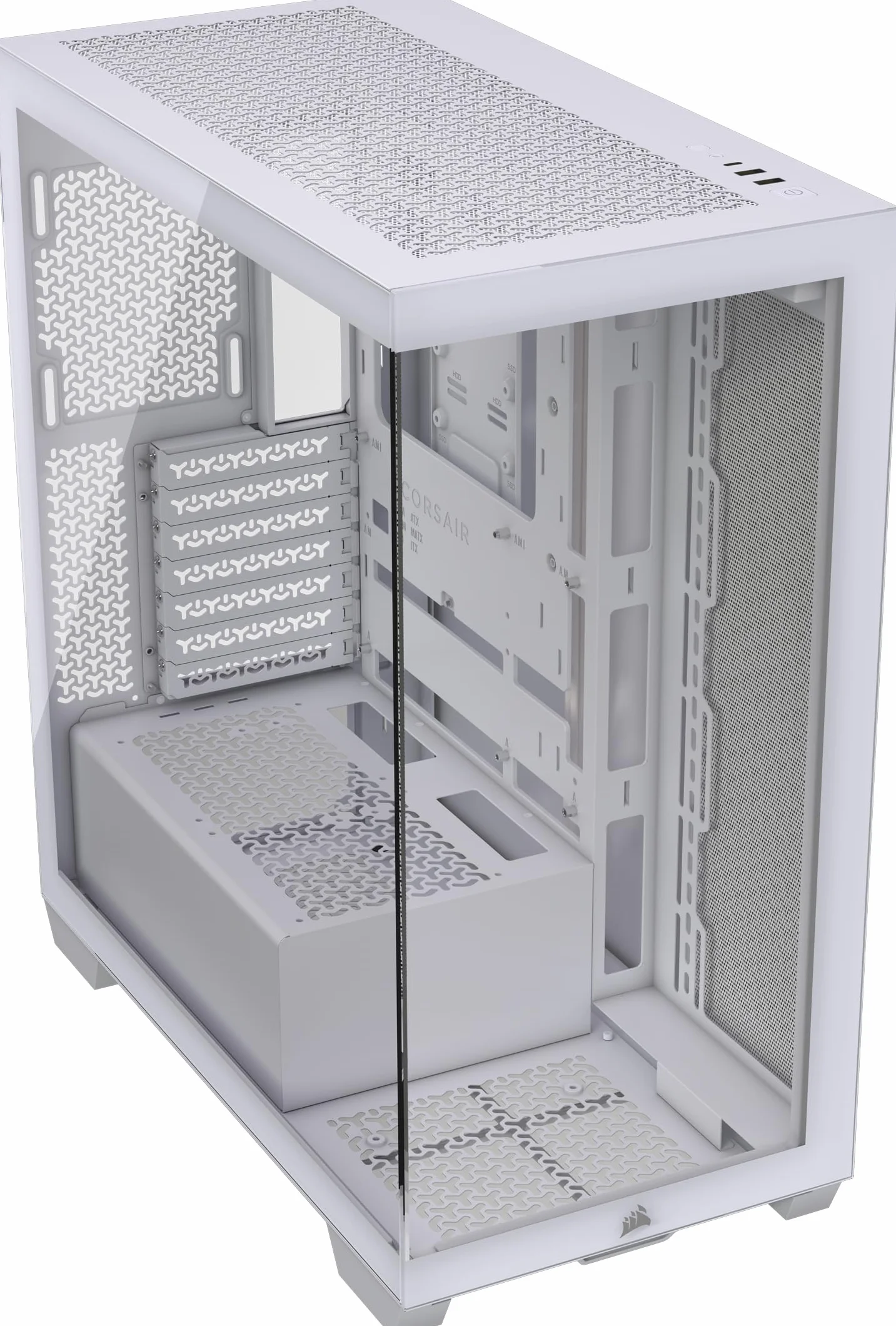 CORSAIR 3500X Środkowa-Wieża ATX Obudowa PC – Panoramiczne Szkło Hartowane – Kompatybilna z Płytą Główną z Odwróconym Połączeniem – Bez Wentylatorów – Biały