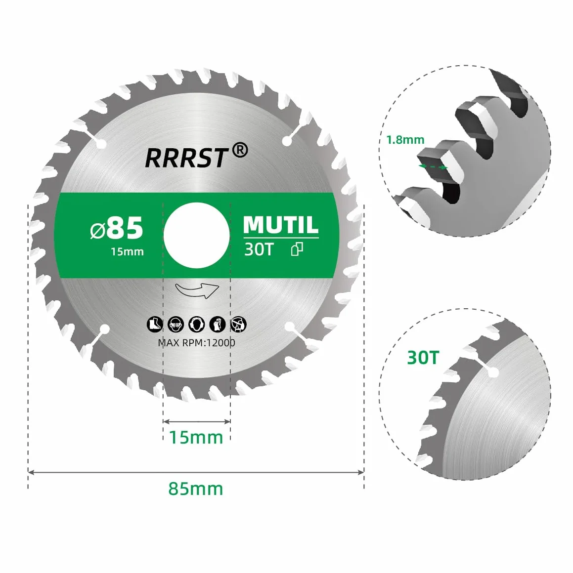 3 sztuki Brzeszczot do Piły Tarczowej 85 x 15 mm 30T for MultiMaterial, do Aluminium, Miedź, Drewna, Sklejki, Laminatu, Płyt Kartonowo-Gipsowych, Plastiku