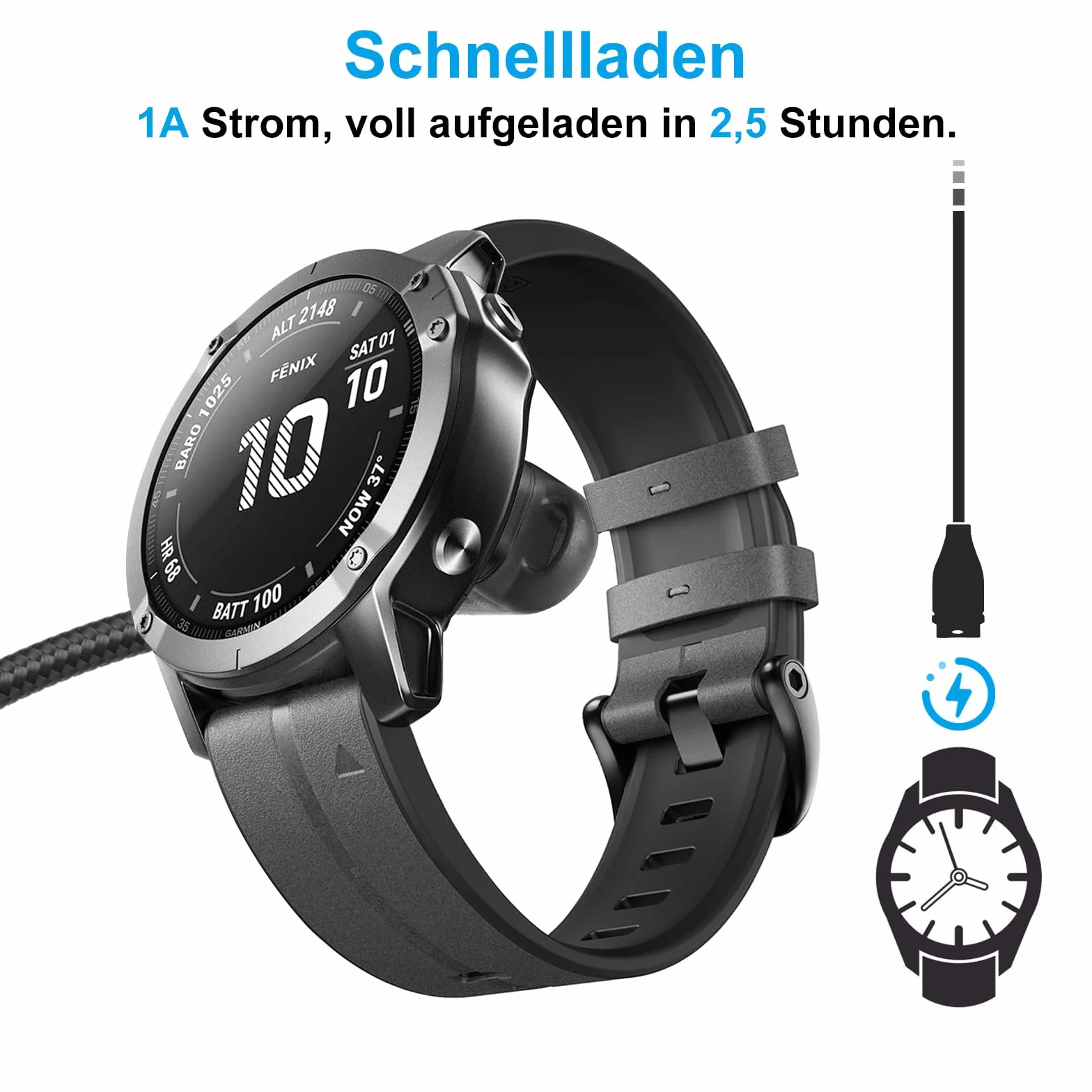 ELUTENG Ładowarka do Garmin z 2 adapterami USB C 90 stopni, kompatybilna z Garmin Fenix 8 E 7 7S 7X 6 6S 6X Pro 5 5S 5X Plus, Epix, Approach x10/S60/S62, Vivoactive, Vivomove, Venu, Forerunner