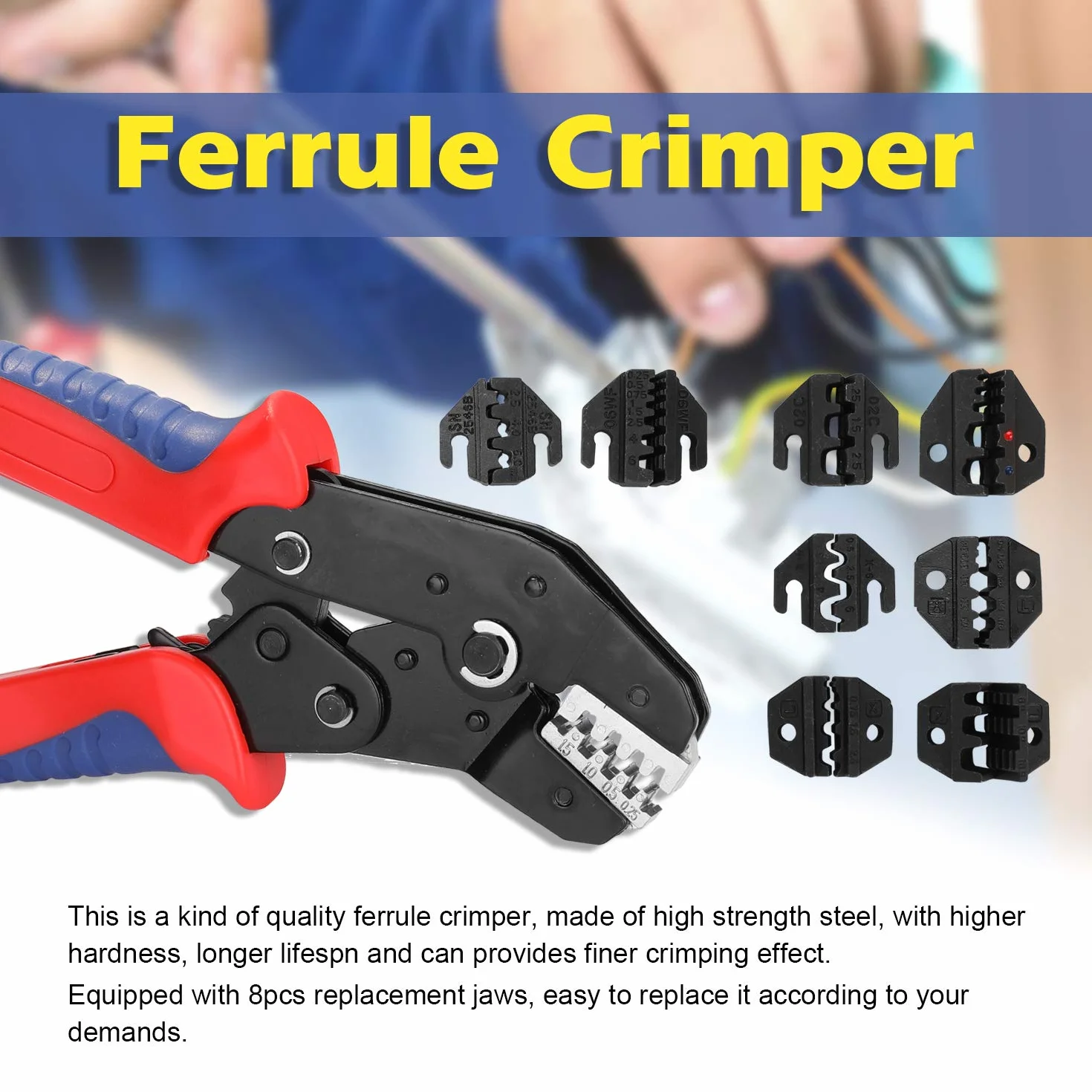 SN - 48BS Ferrule Crimping Tool Kit | 8 Interchangeable Jaws for Insulation Terminals | High - Strength Steel Crimper with Automatic Release | Electrical Work/Automotive Repair