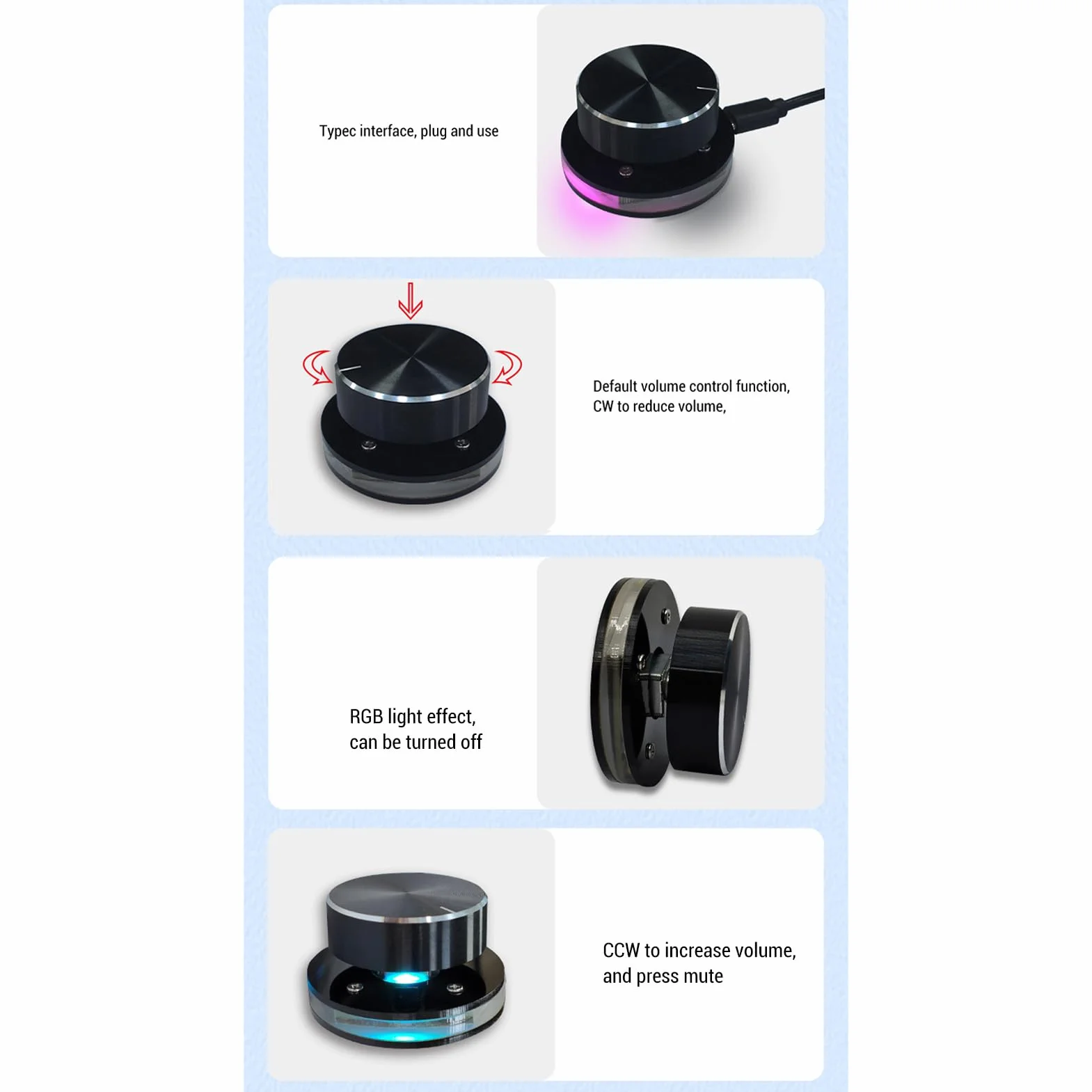 Sterncler Pokrętło Sterowania Głośnością USB z światłem RGB do Komputera Multimedia