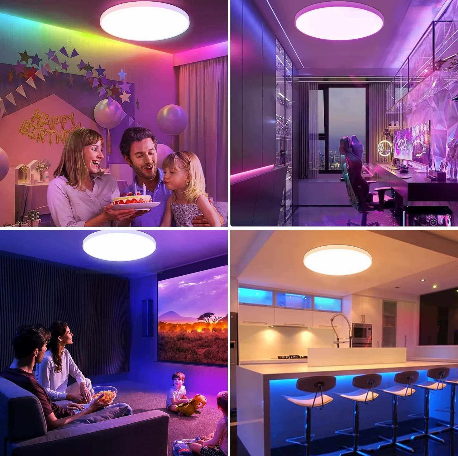Alexa LED Lampa Sufitowa, 30W 2200LM Smart Lampy Sufitowe z Pilotem, Dimmable RGB Colour Changing Flush Lighting Dla Sypialni Pokój Dziecięcy Przedpokój Balkon (2700-6500K)