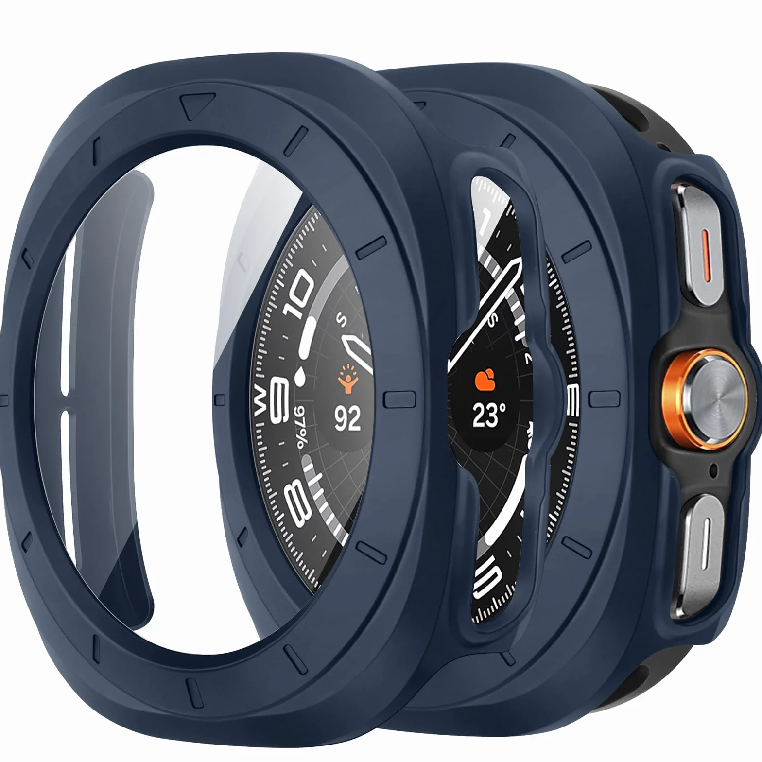 Amizee Etui kompatybilne z Samsung Galaxy Watch Ultra (2025/2024) 47 mm, szkło hartowane, cienka, odporna na zarysowania osłona ekranu do Galaxy Watch (niebieskie/przezroczysta)