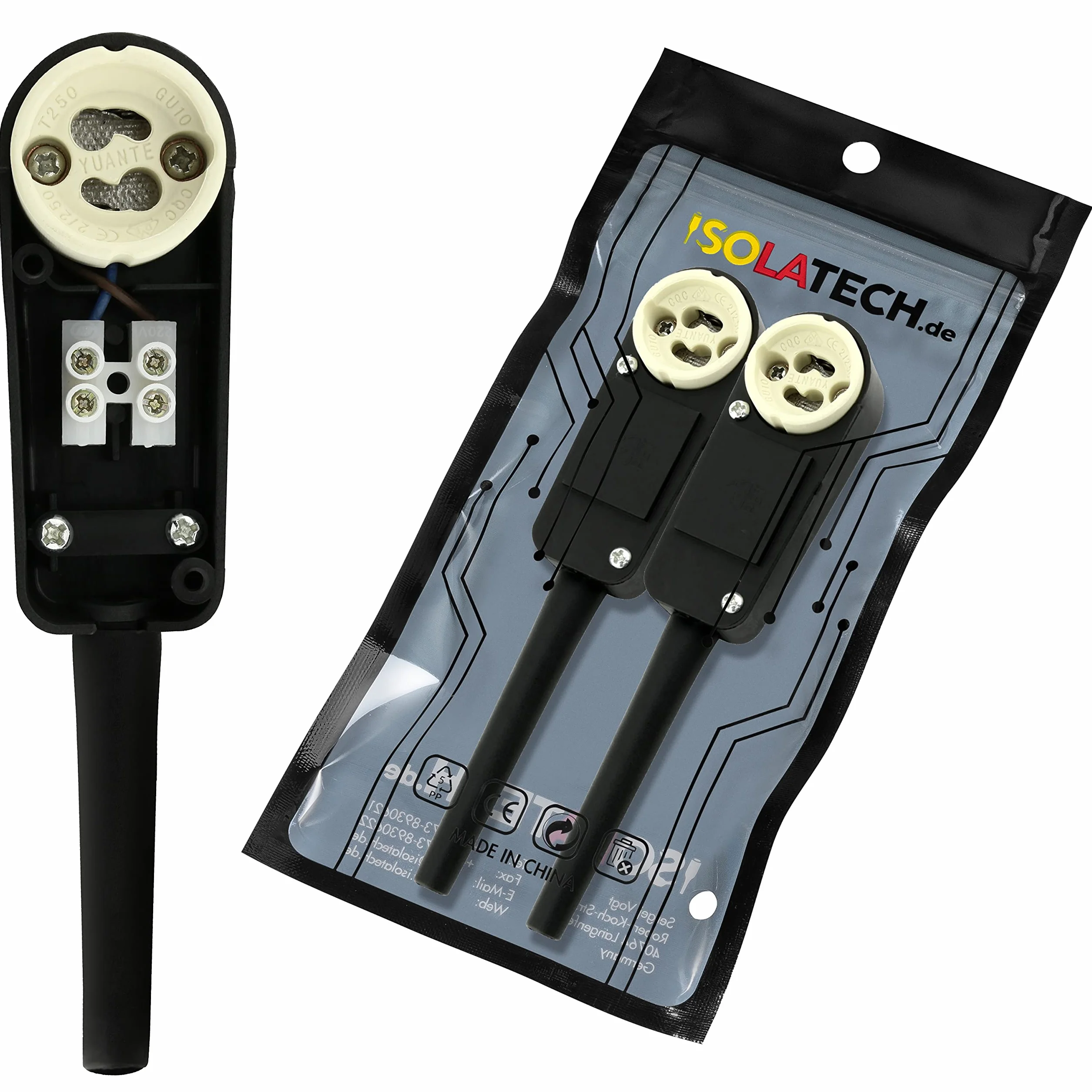 ISOLATECH 2szt GU10 gniazdo z puszką przyłączeniową żarówki energooszczędne LED (max.250V/2A) żarówki do montażu w domu sufit podwieszany wspornik kuchnia łazienka gniazdo akcesoria