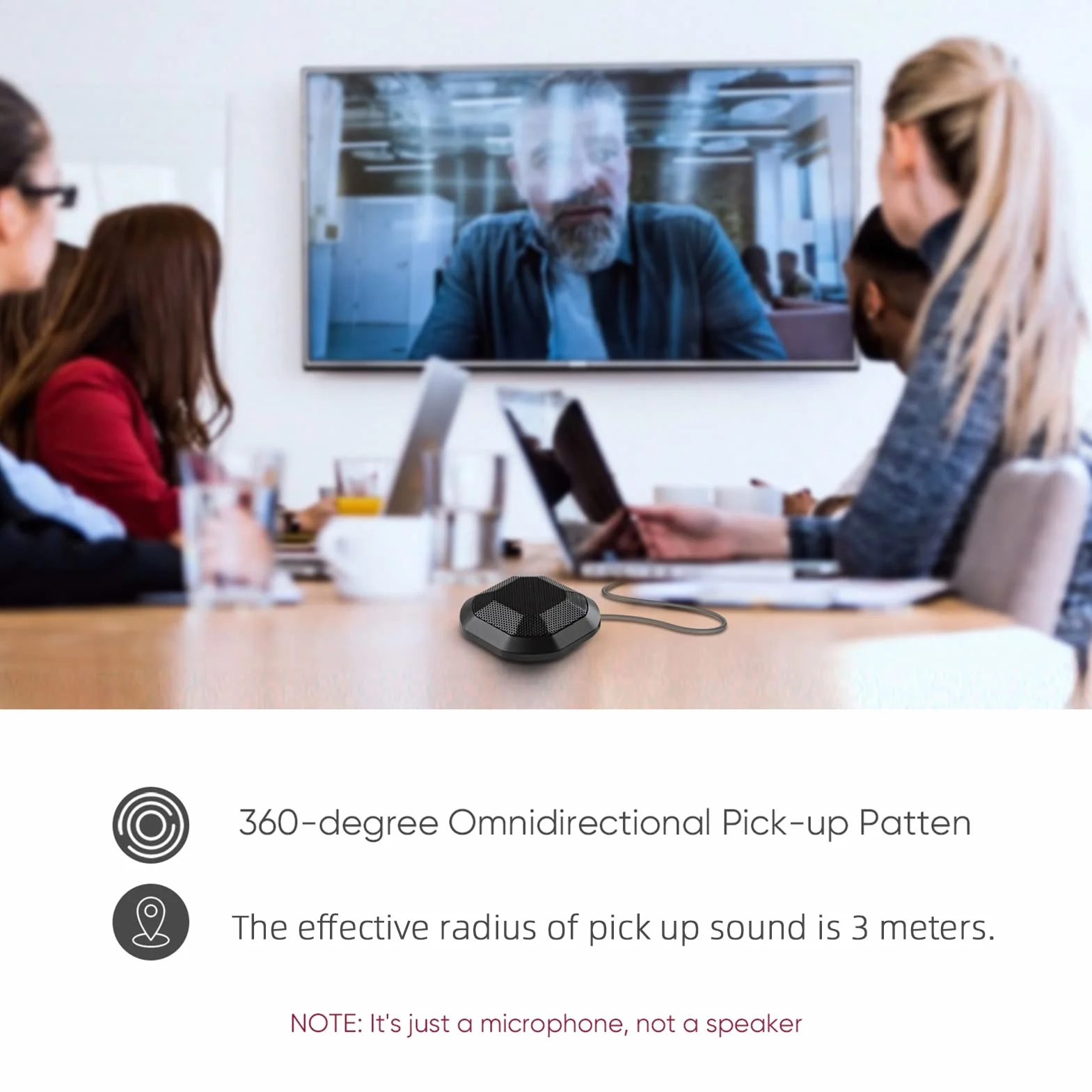 Dioche Mikrofon Mikrofon biurkowy wielokierunkowy 360°, wysoka czułość, przezroczysty mikrofon komputerowy z wtyczką 3,5 mm do laptopa/gier komputerowych i spotkań online, kompaktowa i przenośna