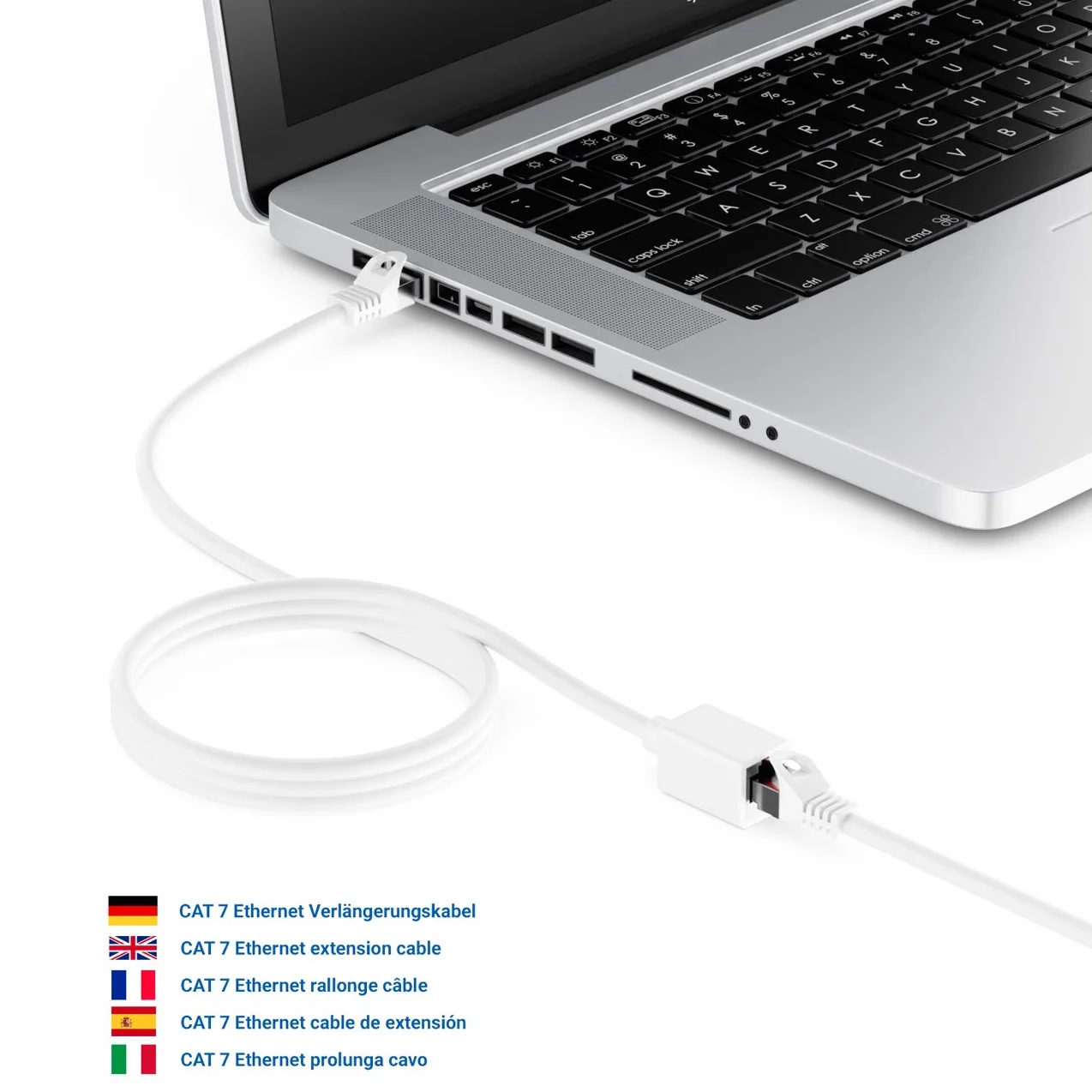 deleyCON 2m CAT7 Patchkabel Ethernet LAN Kabel Sieciowy S/FTP Miedź PiMF 600 MHz RJ45 Biały