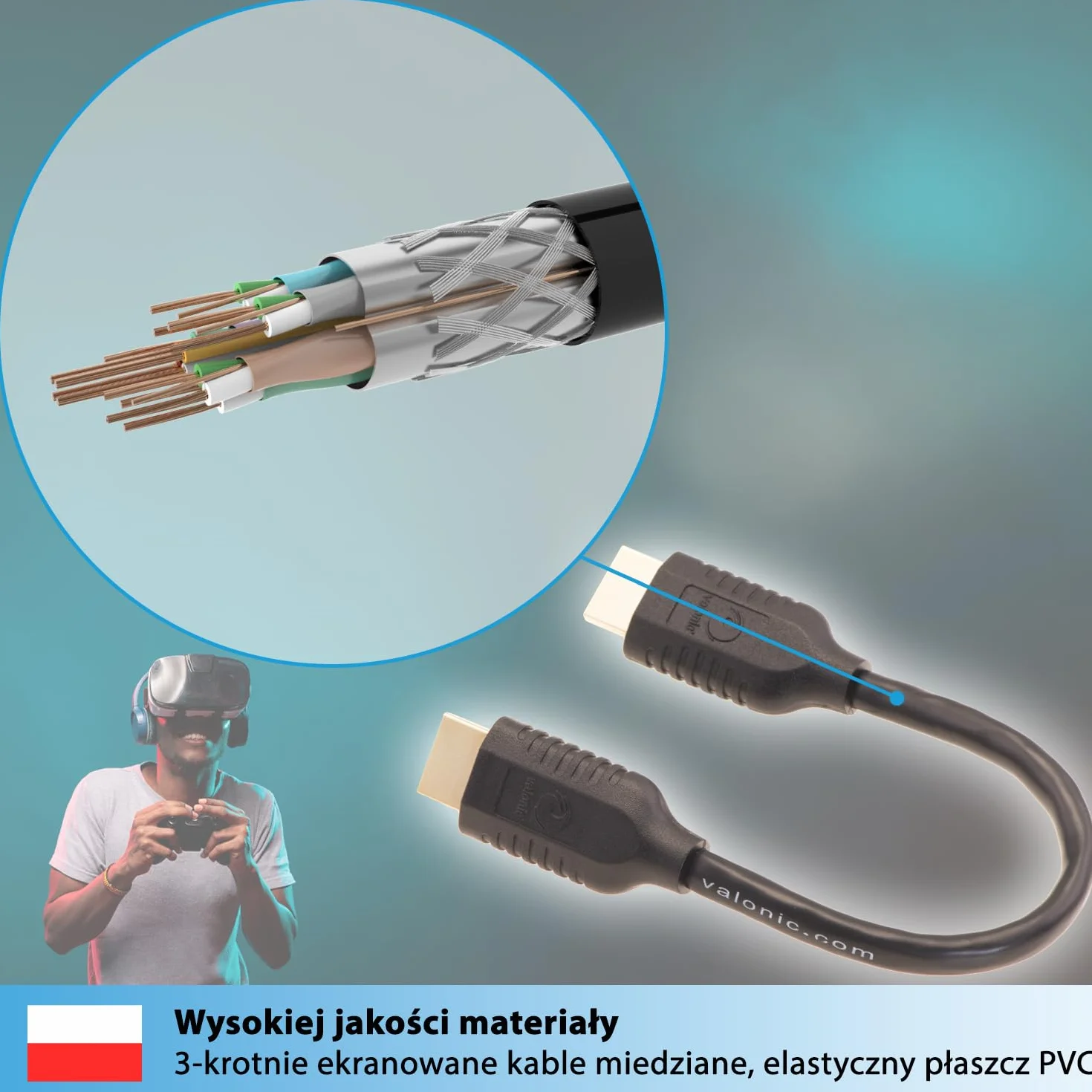 Valonic Kabel HDMI 20 cm 2 szt. 4K ARC UHD Full HD Ethernet Czarny