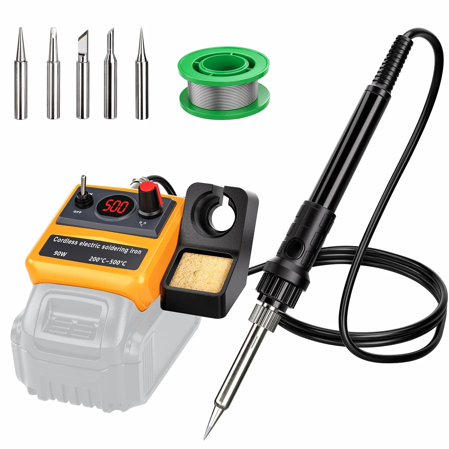 Bezprzewodowy zestaw lutownicy do lutownicy Dewalt 18 V 54 V, 75 W LED cyfrowa lutownica z 5 końcówkami, drut lutowniczy 50 g dla każdego miłośnika hobby (bateria nie jest dołączona)