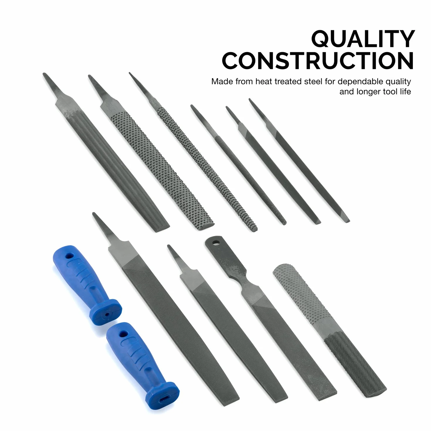 Neiko 00109A metalowy zestaw pilników i tarników, 12-częściowy, 10, 8 i 15 cm, bardzo cienkie płaskie, półmłyńskie i okrągłe pilniki, antypoślizgowy uchwyt z PCW, pilnik do drewna, poddany obróbce