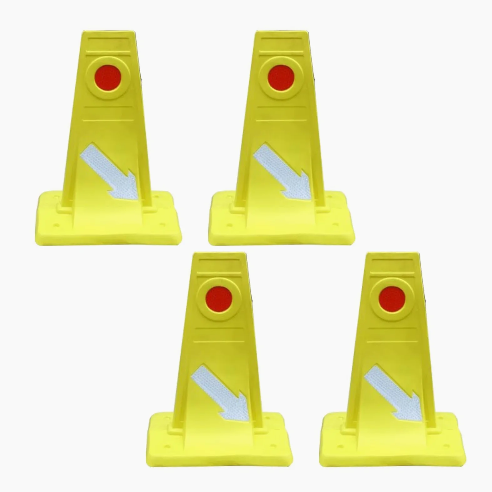 Słupki Ostrzegawcze, Pachołki EVA, z Odblaskowymi Strzałkami, Jednoczęściowe, Odporne na Nacisk, do Jazdy po Pasach Ruchu i Uprawiania Sportu (4 Szt.)(Yellow)
