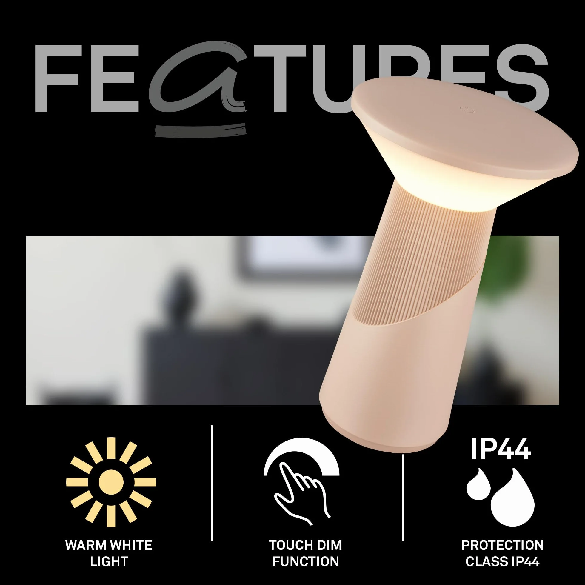 BRILONER - Ładowalna lampa stołowa bezprzewodowa, dotykowy ściemniacz z płynną regulacją, funkcja pamięci, ip44, usb-c, LED model przenośny, German Design Award 2026, 15x24 cm, beżowy kolor