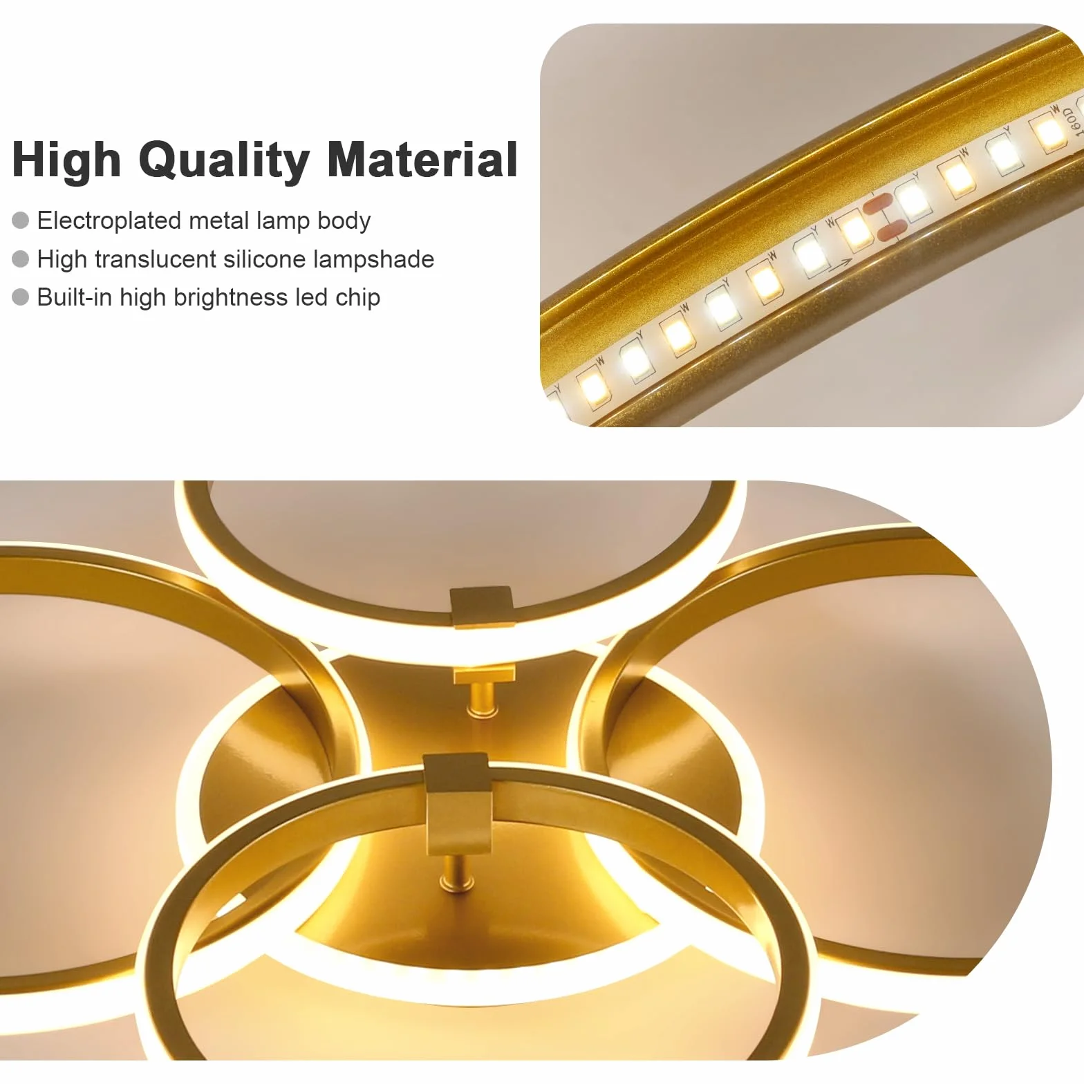 Comely Regulowany Plafon LED, 36W Nowoczesna Oprawa Sufitowa Z Pilotem/3000K-6500K, 4 Pierścienie Okrągła Złota Lampa Sufitowa Do Salonu Sypialni Jadalni, 69 CM
