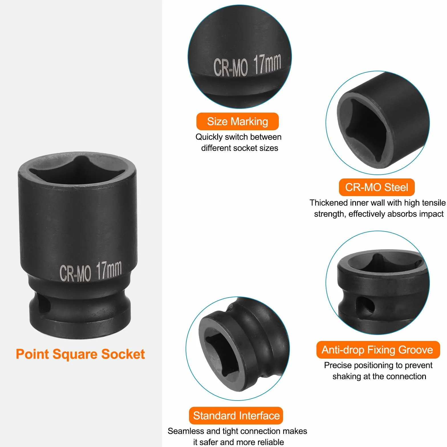 QUARKZMAN 2 szt. 4-punktowe gniazdo kwadratowe 1/2" Drive 17 mm kwadratowe gniazdo udarowe CR-MO czarne standardowe gniazdo koła gniazdo pneumatyczne do naprawy samochodów konserwacja mechaniczna do