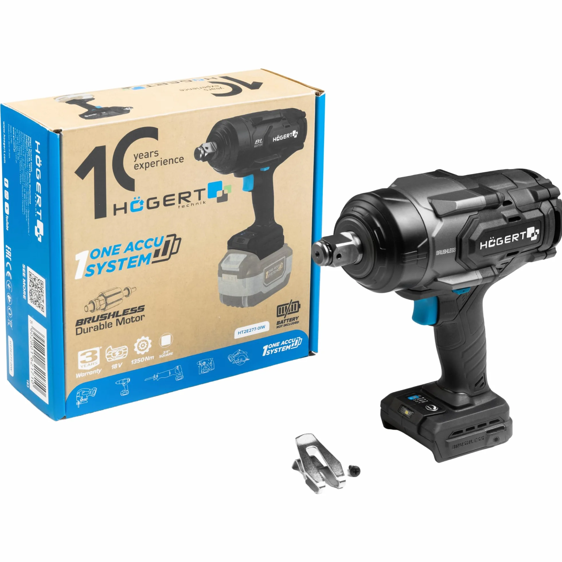 HÖGERT TECHNIK Akumulatorowa wkrętarka impulsowa 18 V 1350 Nm, bezszczotkowy klucz udarowy 3/4", kwadratowy moment obrotowy do warsztatu ciężarówki i metalu, OneAccuSystem