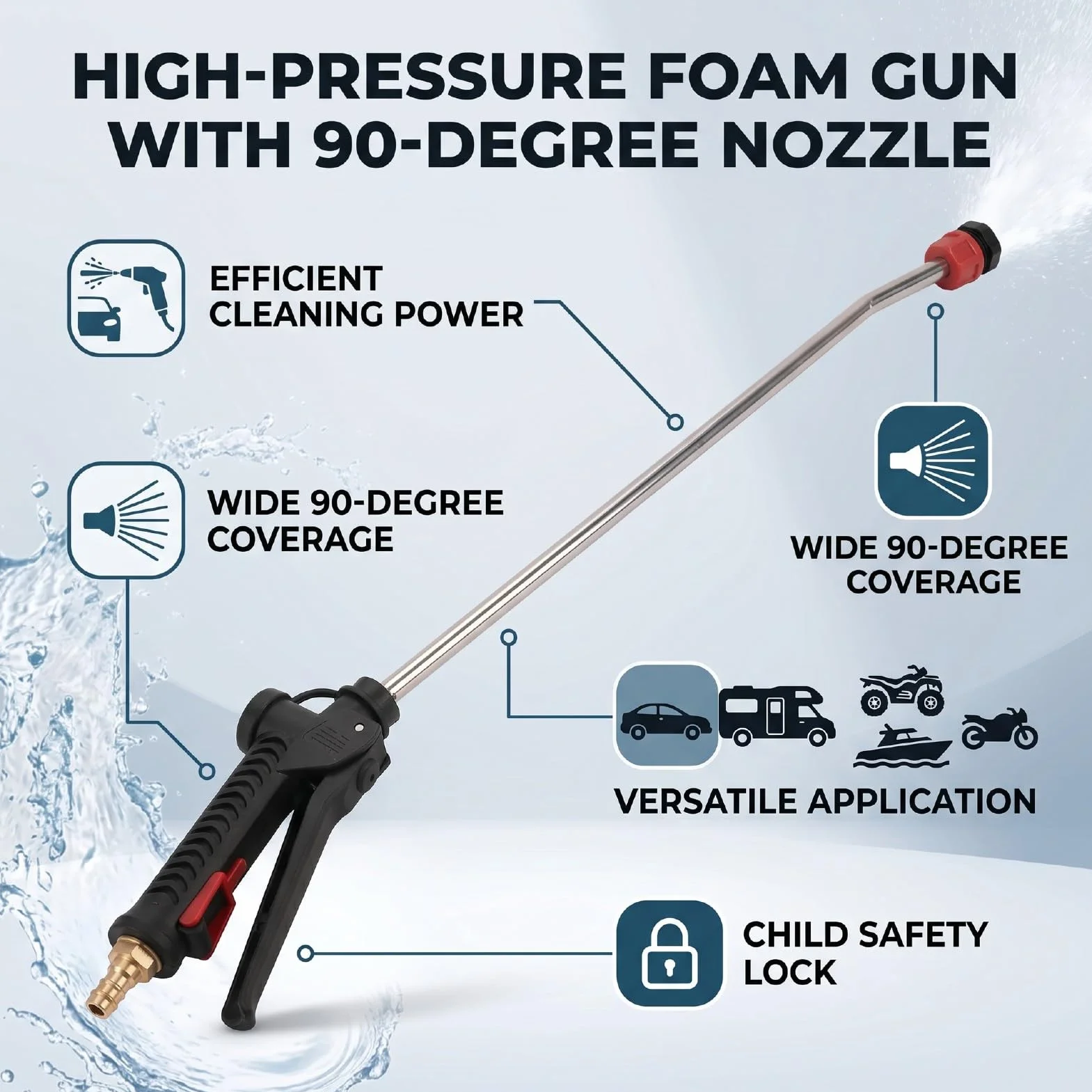 Acouto Pistolet Do Myjki Ciśnieniowej Działko Do Piany Różdżka Spryskiwacza Dysza 90 Stopni 59 Cm Przedłużona Lanca Mocowanie 1/4 Gruba Pianka Hak z Zabezpieczeniem Przed Dziećmi