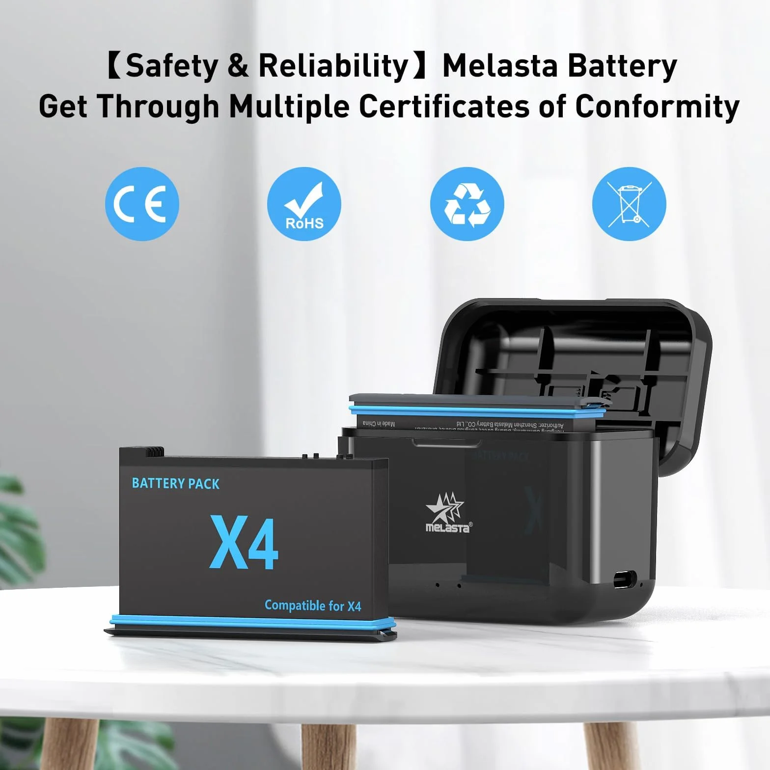 melasta 3,85 V 2500 mAh do baterii Insta360 X4 i ładowarki z kablem USB-A do C, ładowarka do baterii aparatu z kartą SD do przechowywania i szybkim ładowaniem
