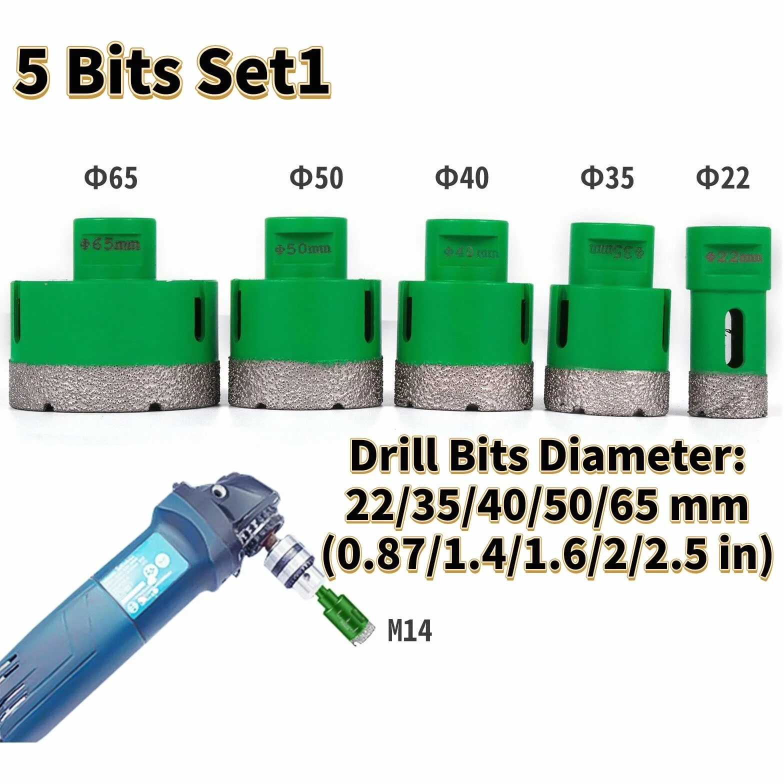 Wiertło diamentowe wiertło M14 gwint płytka ceramiczna otwornica zestaw wierteł W/obudowa do wiercenia na granitowej marmurowej porcelanie(5 Bits Set1)
